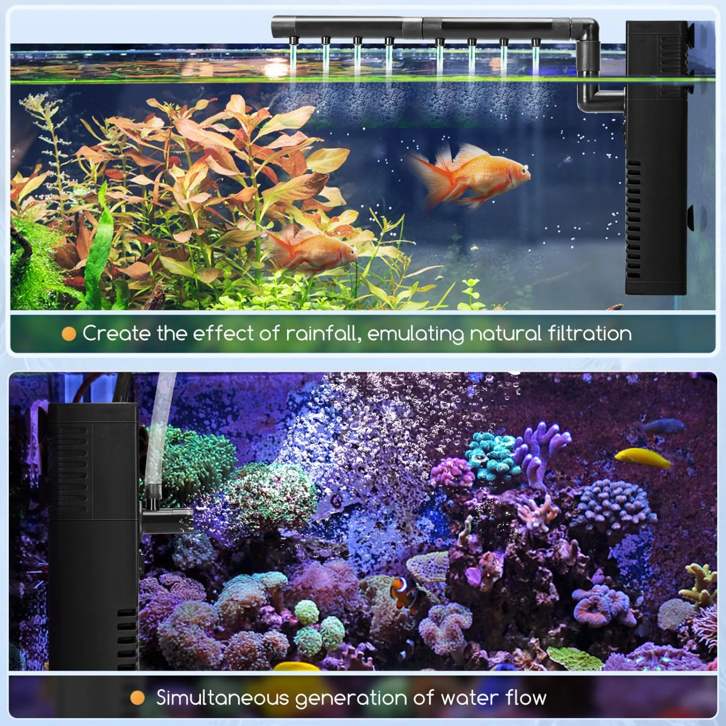 Filtr do akwarium 50L wewnętrzny z węglem aktywnym 230L/H 5W regulowany cichy