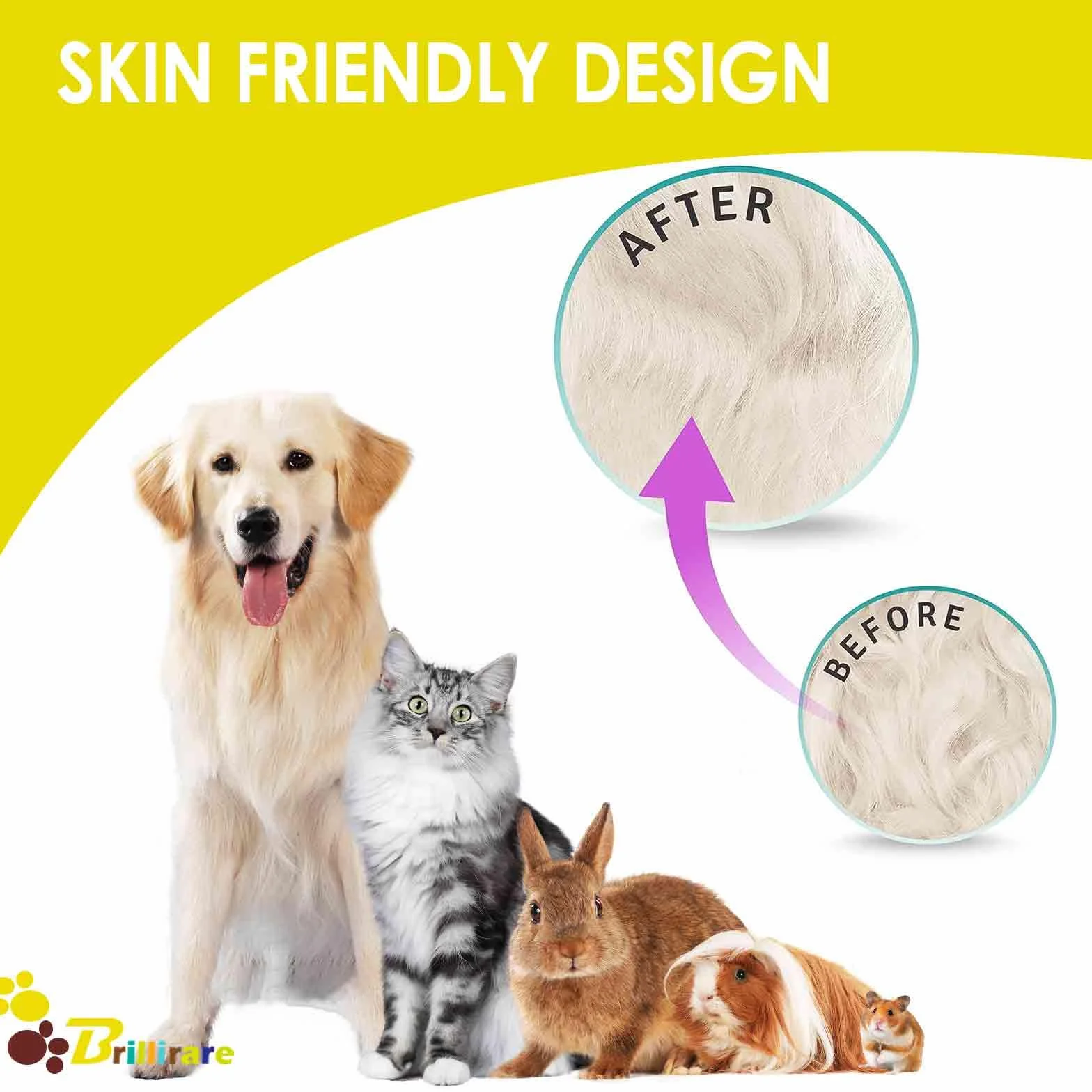 BRILLIARE Pet Grooming Dematting Brush & Stainless-Steel Comb, 2 Sided Undercoat Rake for Cat Dog Deshedding
