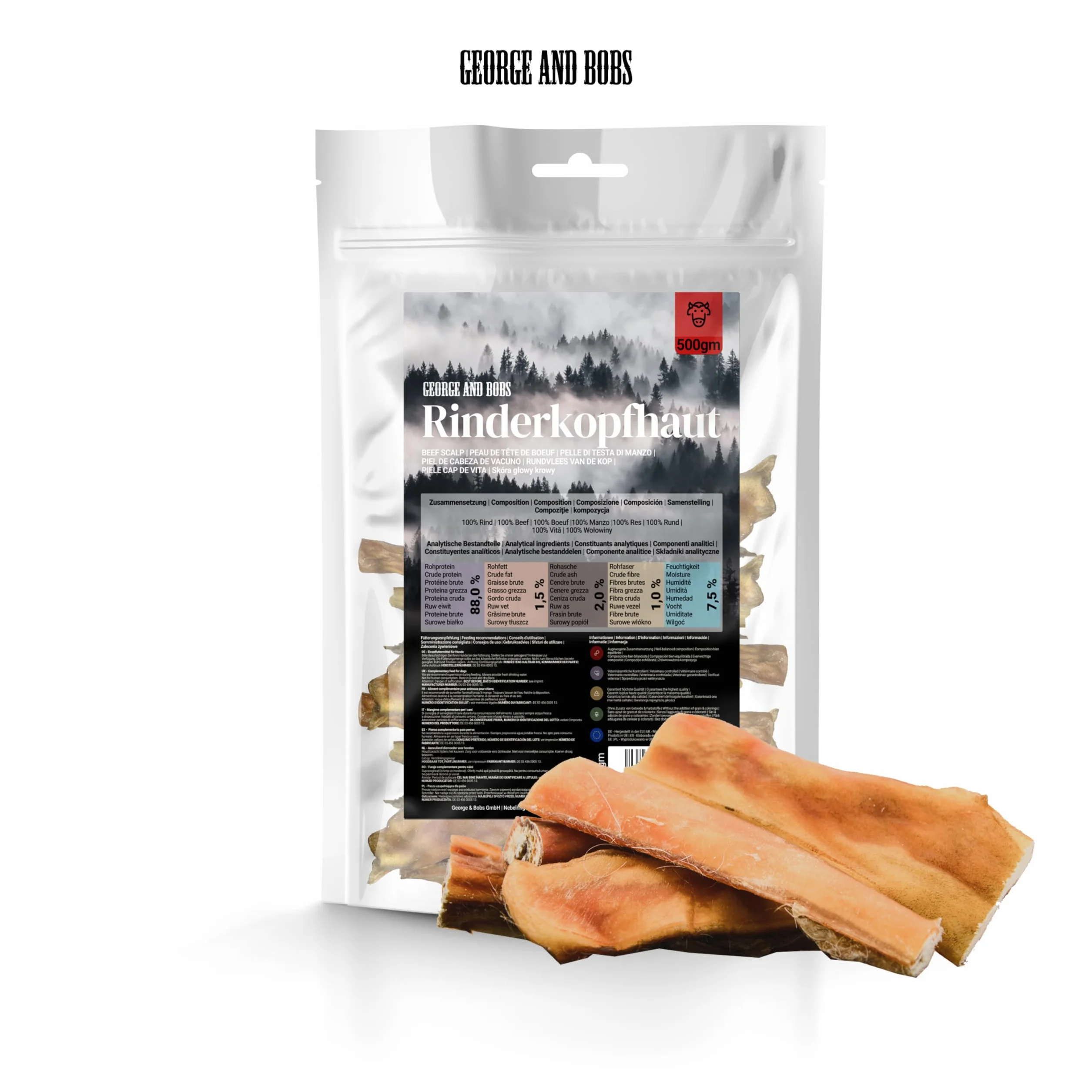 George & Bobs Skóra głowy wołowej 1000 g – 100% wołowina, bardzo twardy naturalny artykuł do żucia dla psów – bez zbóż, bez dodatków, długi czas pracy i naturalna pielęgnacja zębów