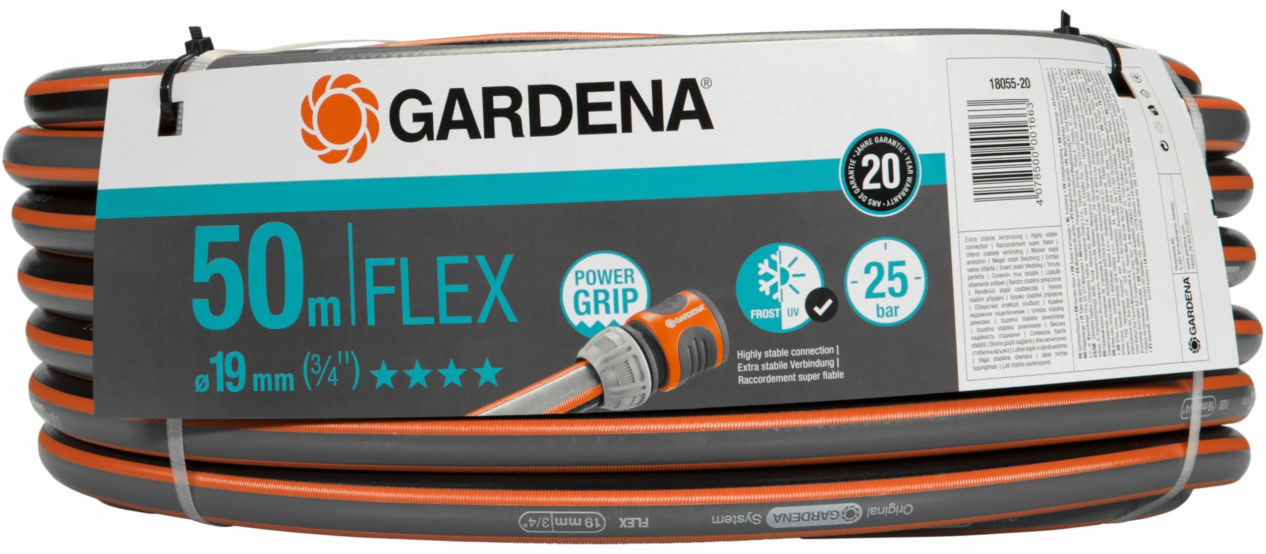 Gardena Comfort FLEX wąż 19 mm (3/4"), 50 m: odporny na odkształcenia, elastyczny wąż ogrodowy, Power Grip, oplot spiralny, ciśn. rozrywające 25 barów, bez elementów systemowych, zapakowany (18055-20)