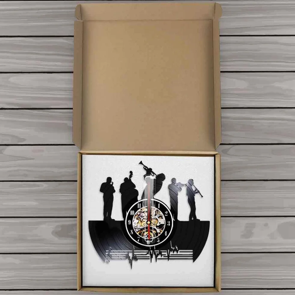 ELD Dia 30 cm saksofon jazzowy zespół muzyczny płyta winylowa zegar ścienny klasyczna muzyka jazzowa dekoracyjny cichy zegar ścienny jazz miłośnik muzyki prezent 7 zmieniających się kolorów prezent na