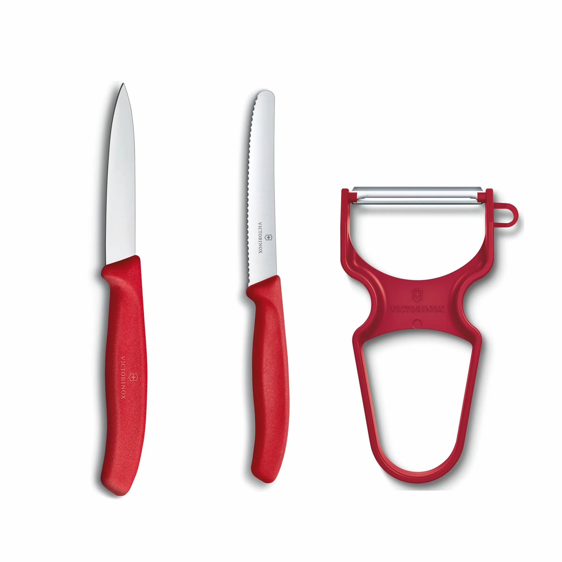 Victorinox Swiss Classic zestaw noży kuchennych z obieraczką, 3 sztuki, stal nierdzewna, można myć w zmywarce, czerwone