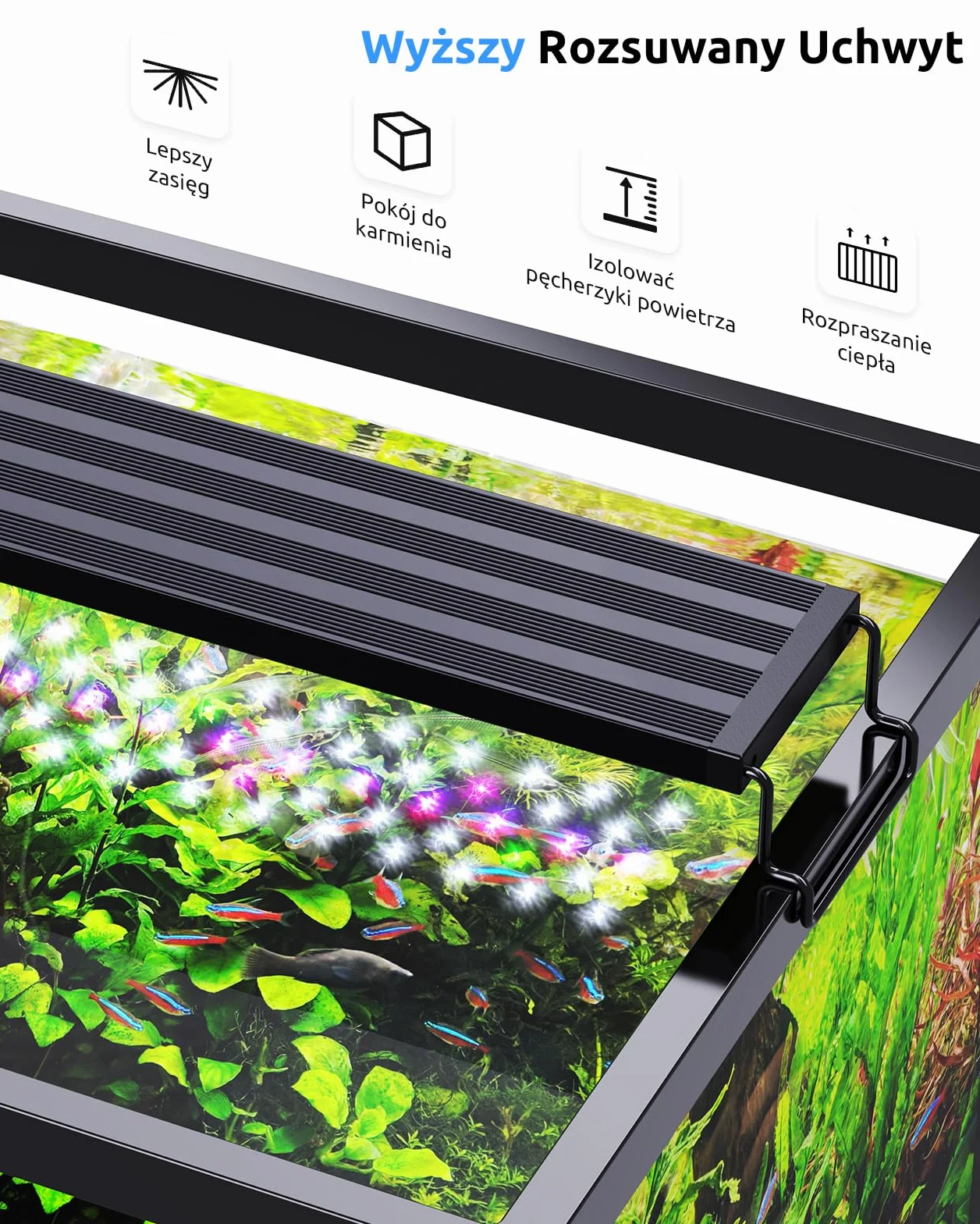 SEAOURA Oświetlenie LED do akwarium 30-45cm pełne spektrum timer WRB 3 kanały 10 jasności 11 kolorów