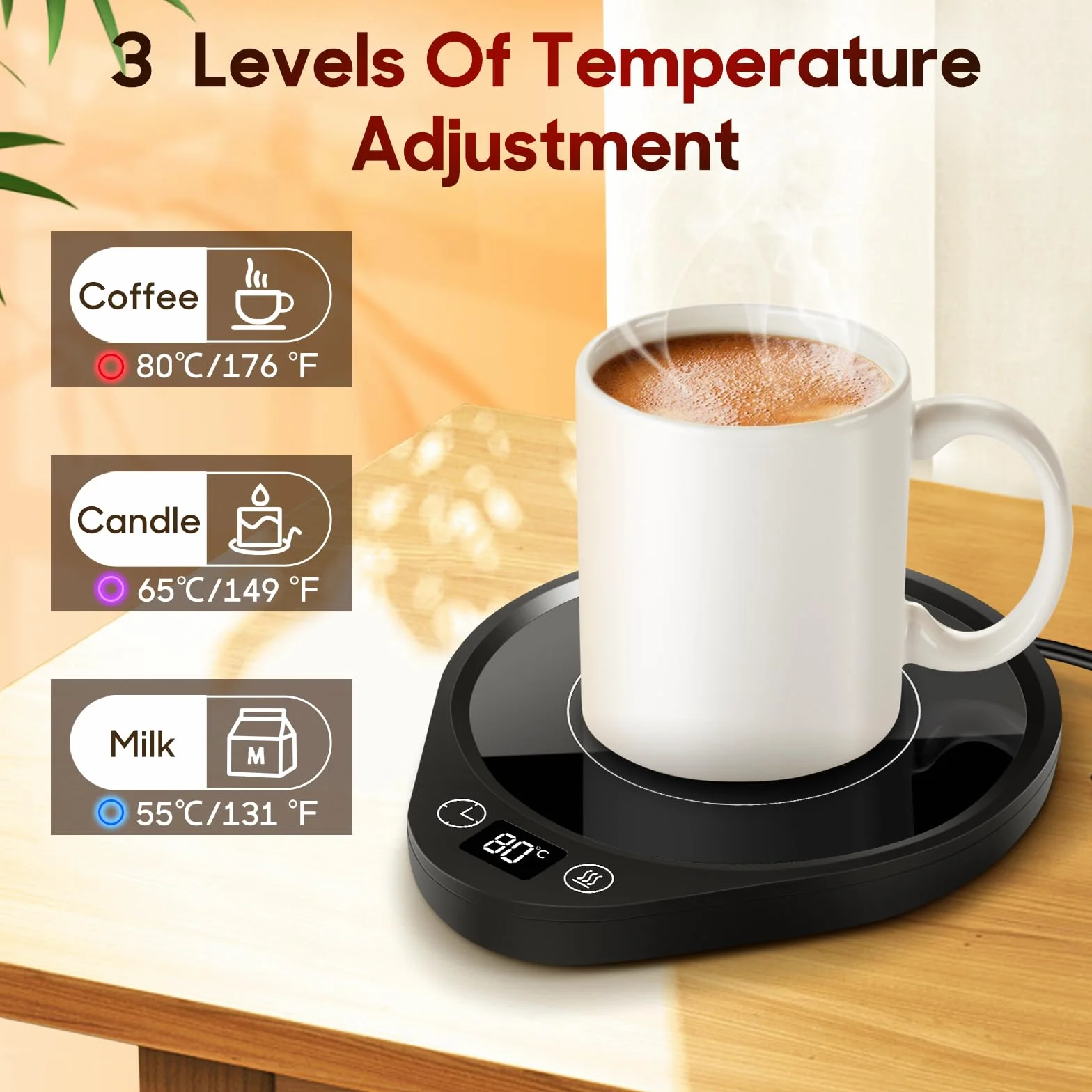 Podgrzewacz do kawy, 36 W, 3 temperatury i 2-12 godzin (do 176°F/80°C), Smart Desk Coffee, podgrzewacz do herbaty, wody/mleka, do biura, domu, kolor czarny