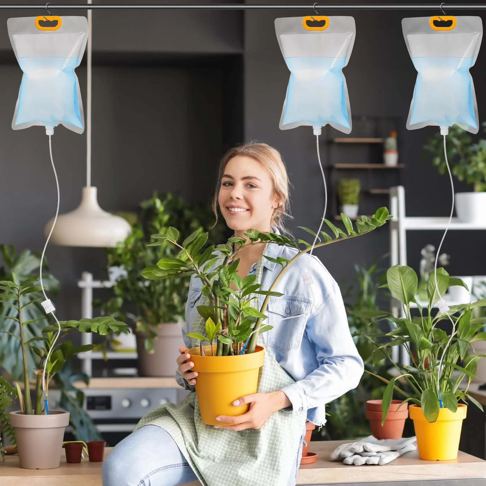 5 Sztuk Zestaw do Nawadniania Kropelkowego Roślin, 3,5L Worki do Nawadniania Kropelkowego, Automatyczny System Nawadniania Roślin, Odpowiedni do Roślin Doniczkowych Wewnątrz i na Zewnątrz