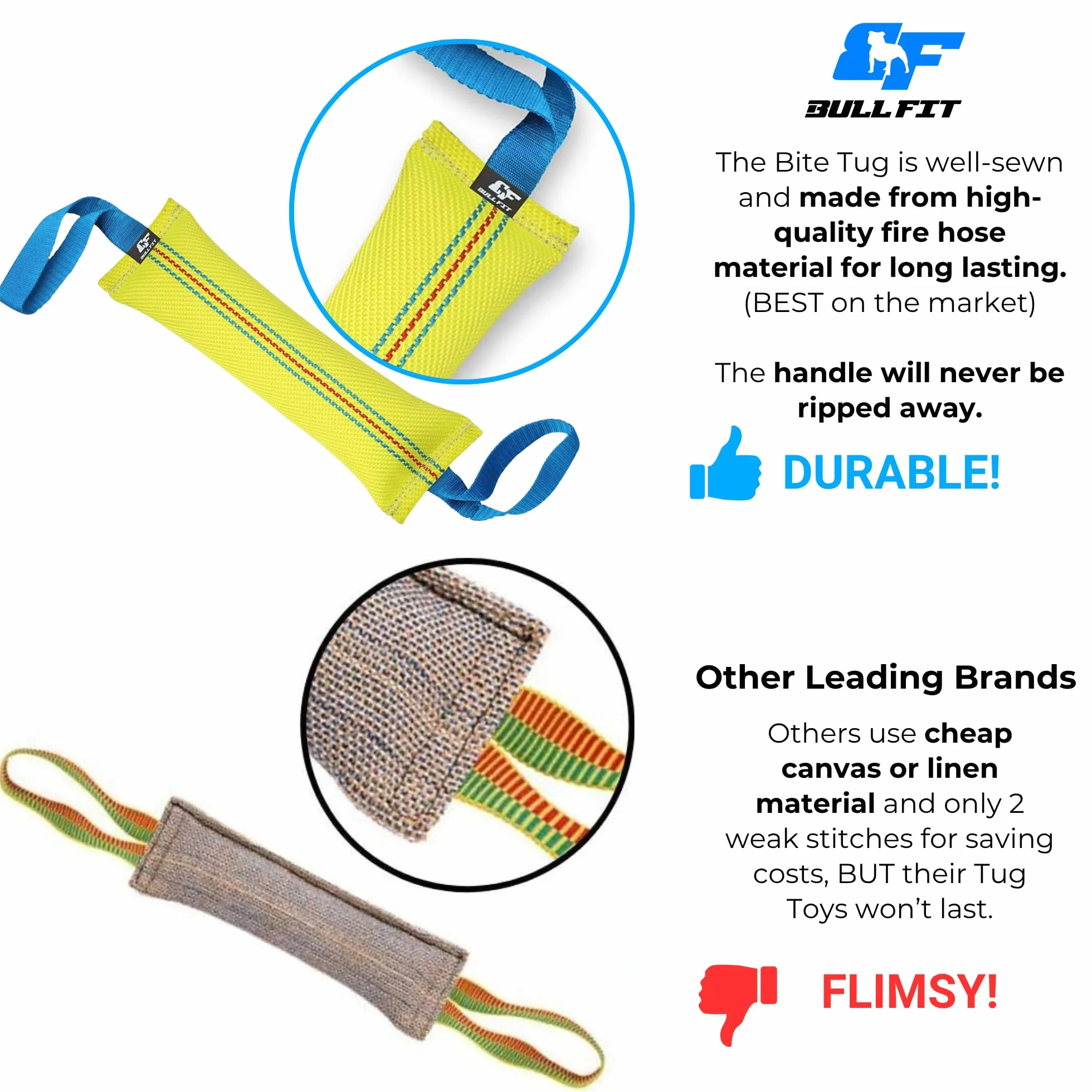 Bull Fit Szarpak dla psa 30 cm, z dwiema rączkami - Bardzo wytrzymała zabawka dla psów do treningu obronnego i kynologii sportowej - Mocny Szarpak wąż strażacki, Aport Dummy pływający