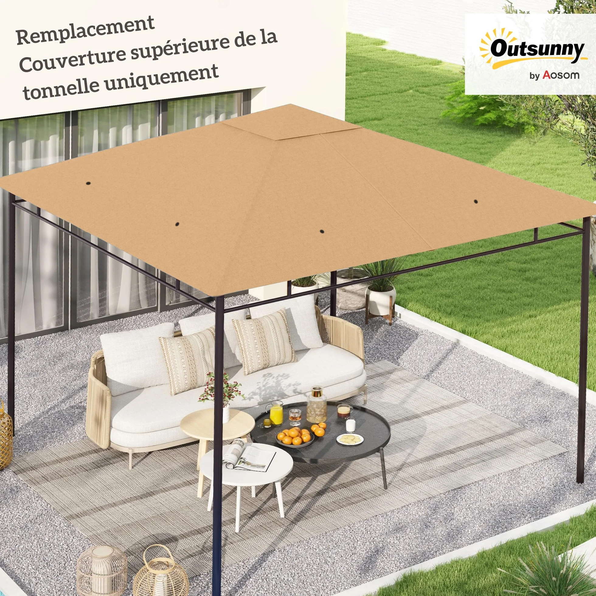 Outsunny Zapasowe płótno do pawilonu Namiot wymienny na dach altanka ogrodowa tkanina poliestrowa o wysokiej gęstości 180 g/m² Anty-UV 3 x 3 m Beżowy