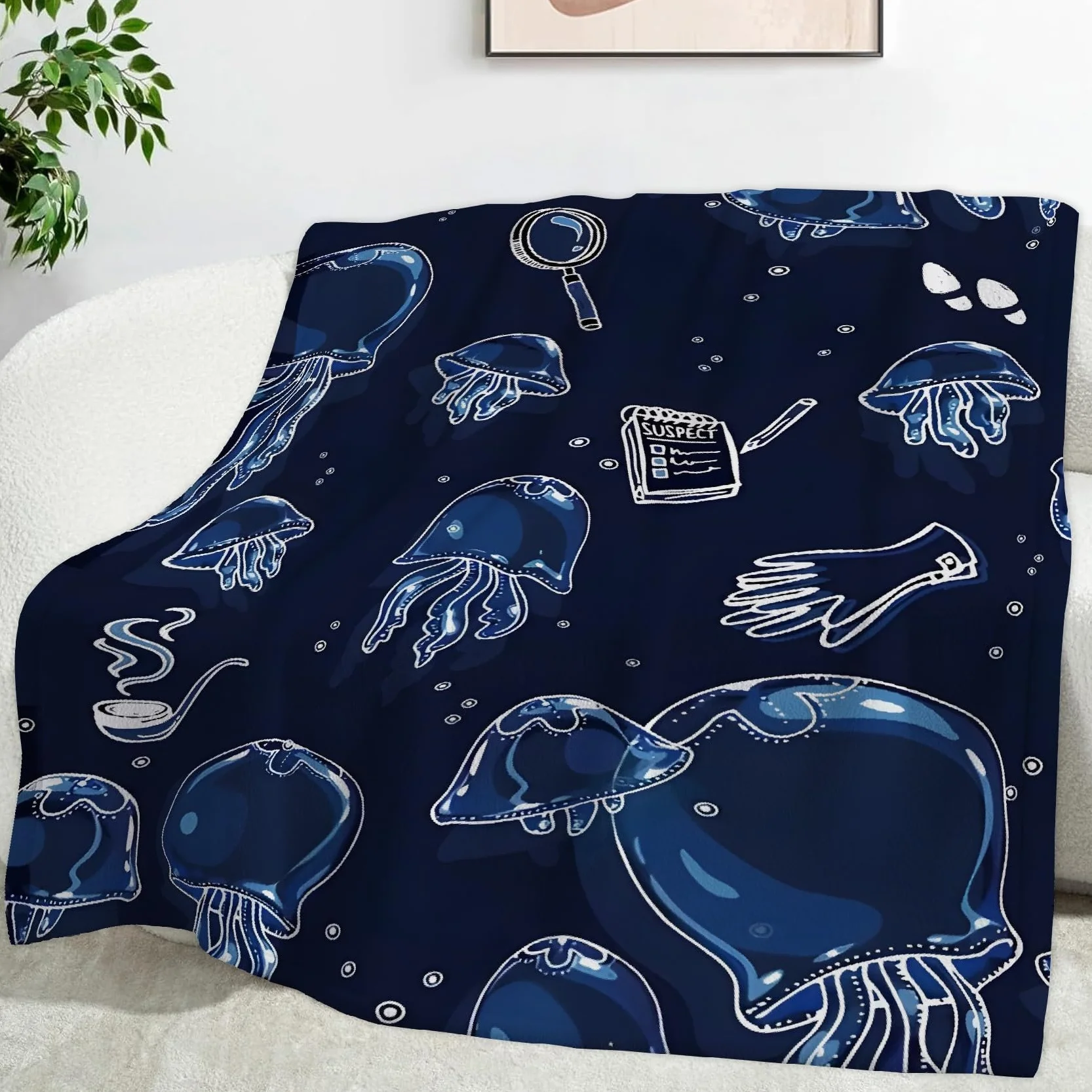 Qualle Przytulny koc, w stylu detektywistycznym, koc polarowy z mikrofibry, przytulny, nadaje się do salonu i sypialni, dekoracja domu, 220 x 240 cm