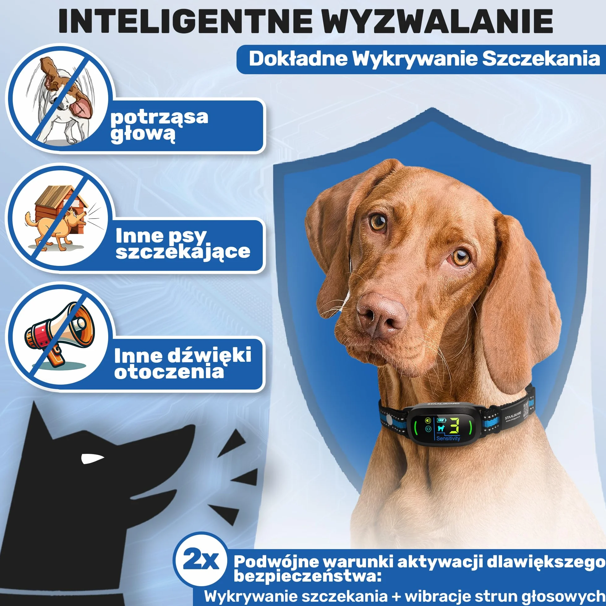 Obroża Antyszczekowa Wodoodporna Ładowalna z Sygnałem Dźwiękowym i Wibracją dla Psów