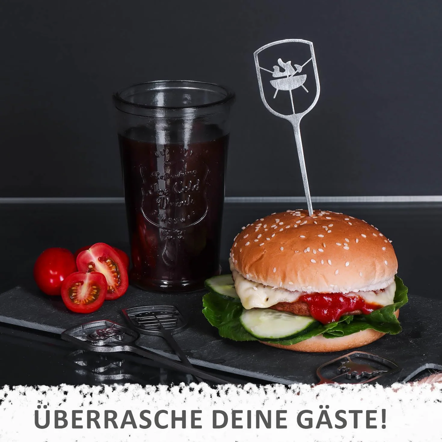 6x szaszlyki do burgerów ze stali nierdzewnej - szaszlyki metalowe z szeroka, dziurkowana powierzchnia chwytna - szaszlyki grillowe - szaszlyki do serwowania (06 sztuk)