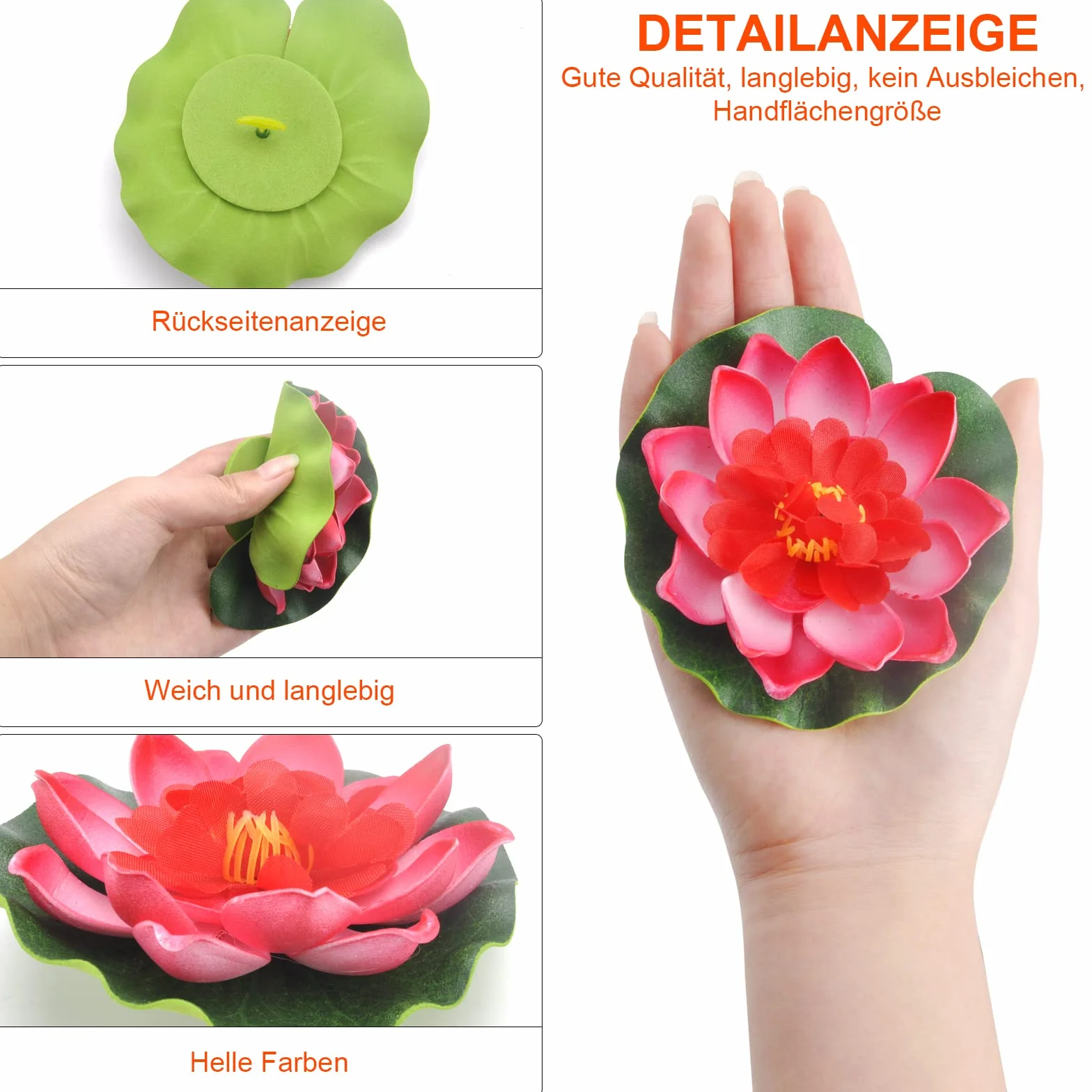 HENGBIRD 6 sztuk pływających kwiatów, sztuczne lilie wodne, lotosy, lilie wodne, rośliny 10 cm, rośliny do oczek wodnych, do akwarium, ogrodu, stawu, basenu, oczka wodnego, dekoracji
