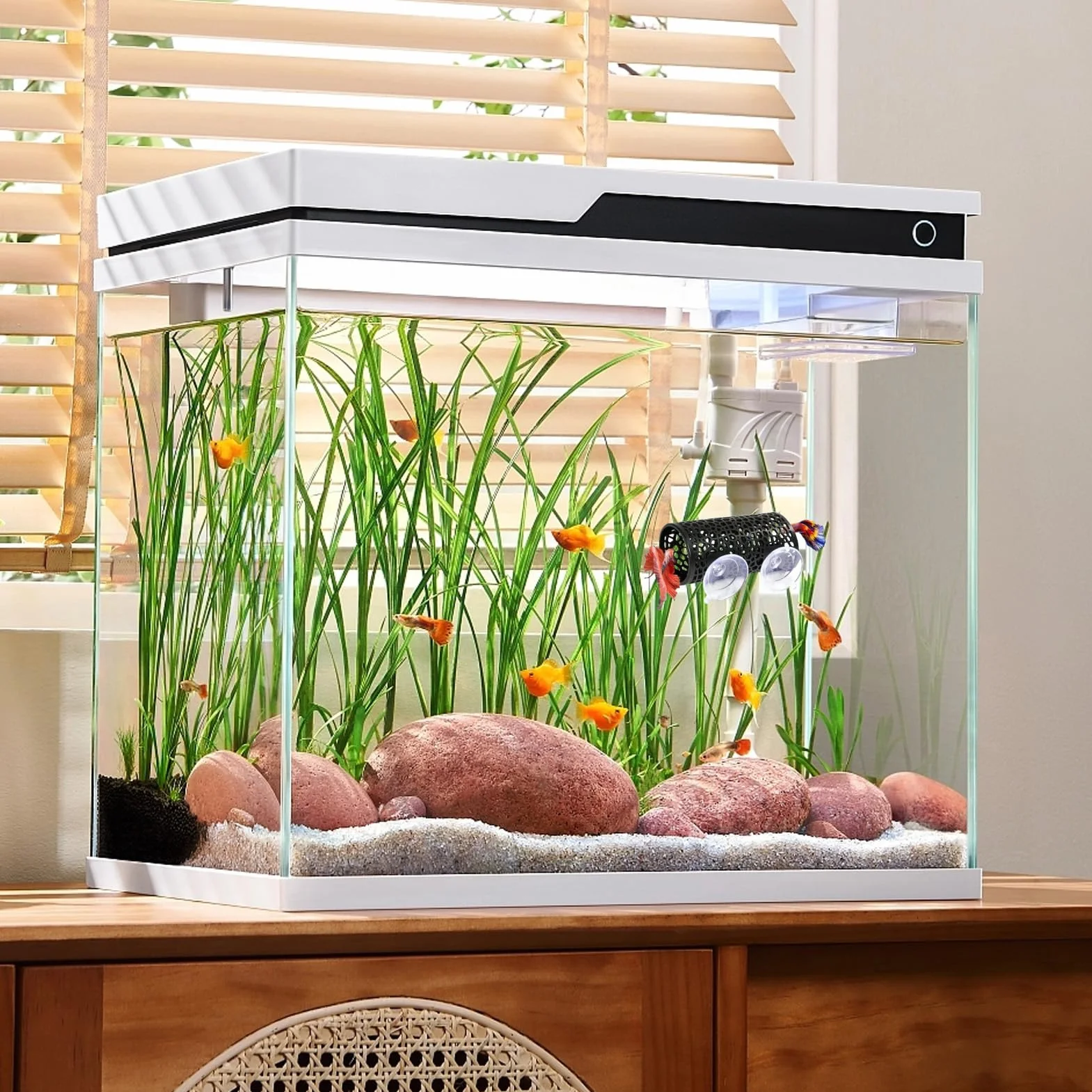 Fish Tank Tunnel Decor Betta Suction Tunnel Hollow Resting Shelter Aquatic Habitat Decoration for Cichlids Crayfish Betta Aquarium