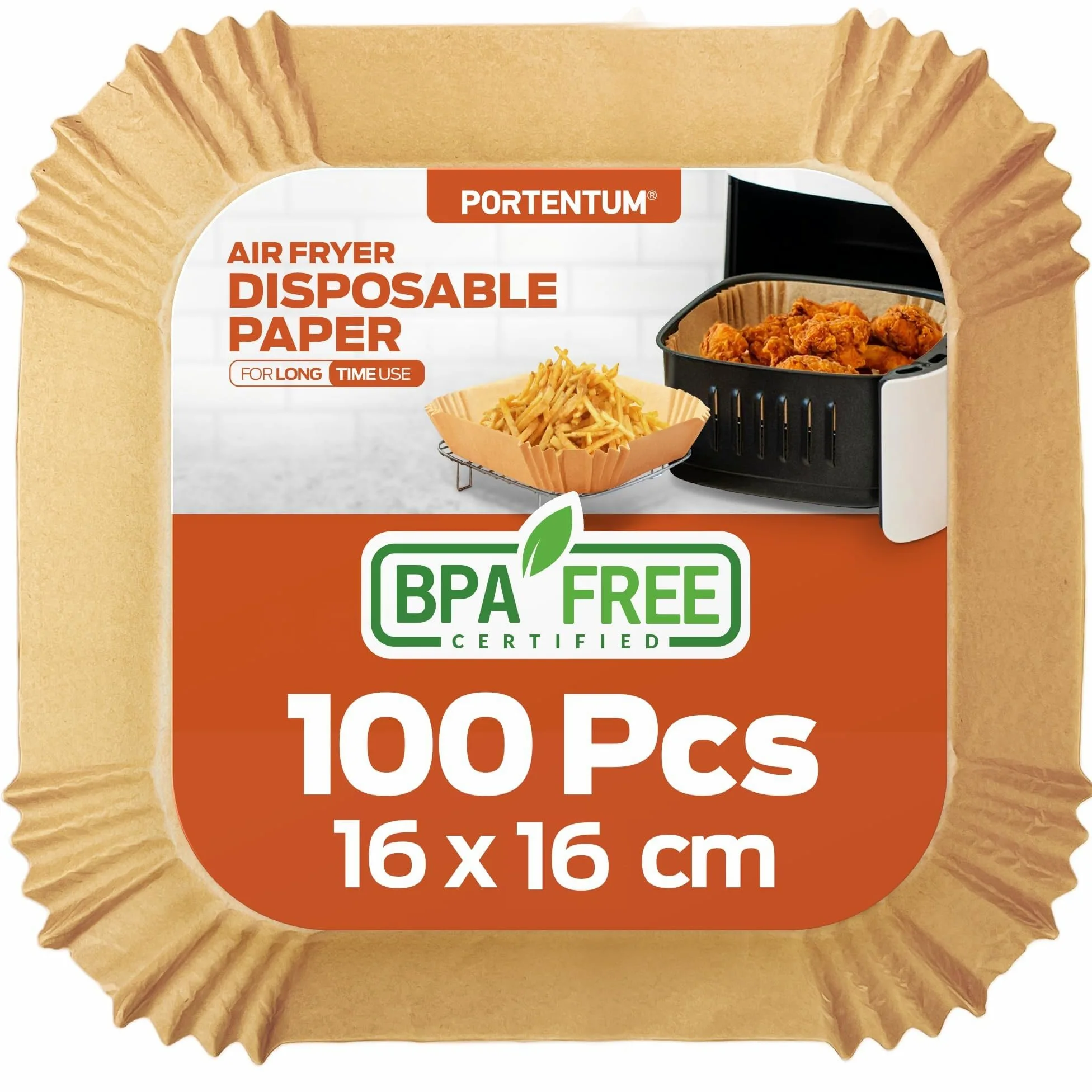 Portentum Square Papier do Frytownic Bezolejowych, Brązowy, 100 Sztuk