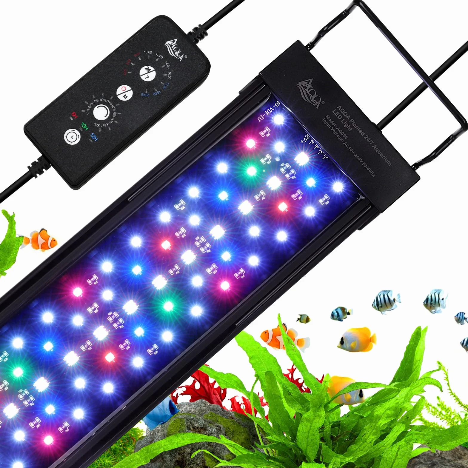 AQQA Oświetlenie LED do Akwarium, 24 W, Pełne Spektrum Światła 24/7, Tryby, Regulacja Jasności, Lampa do Akwarium, 60-80 cm