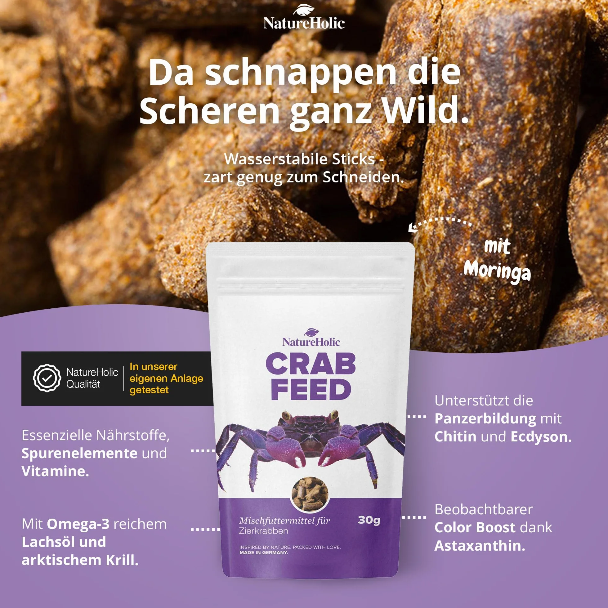 NatureHolic - Krabbenfeed I pokarm dla krabów I wysokiej jakości naturalne składniki, które wyprodukowałem w Niemczech I do krabów w terrarium, paludarium, akwarium, akwarium i akwarium