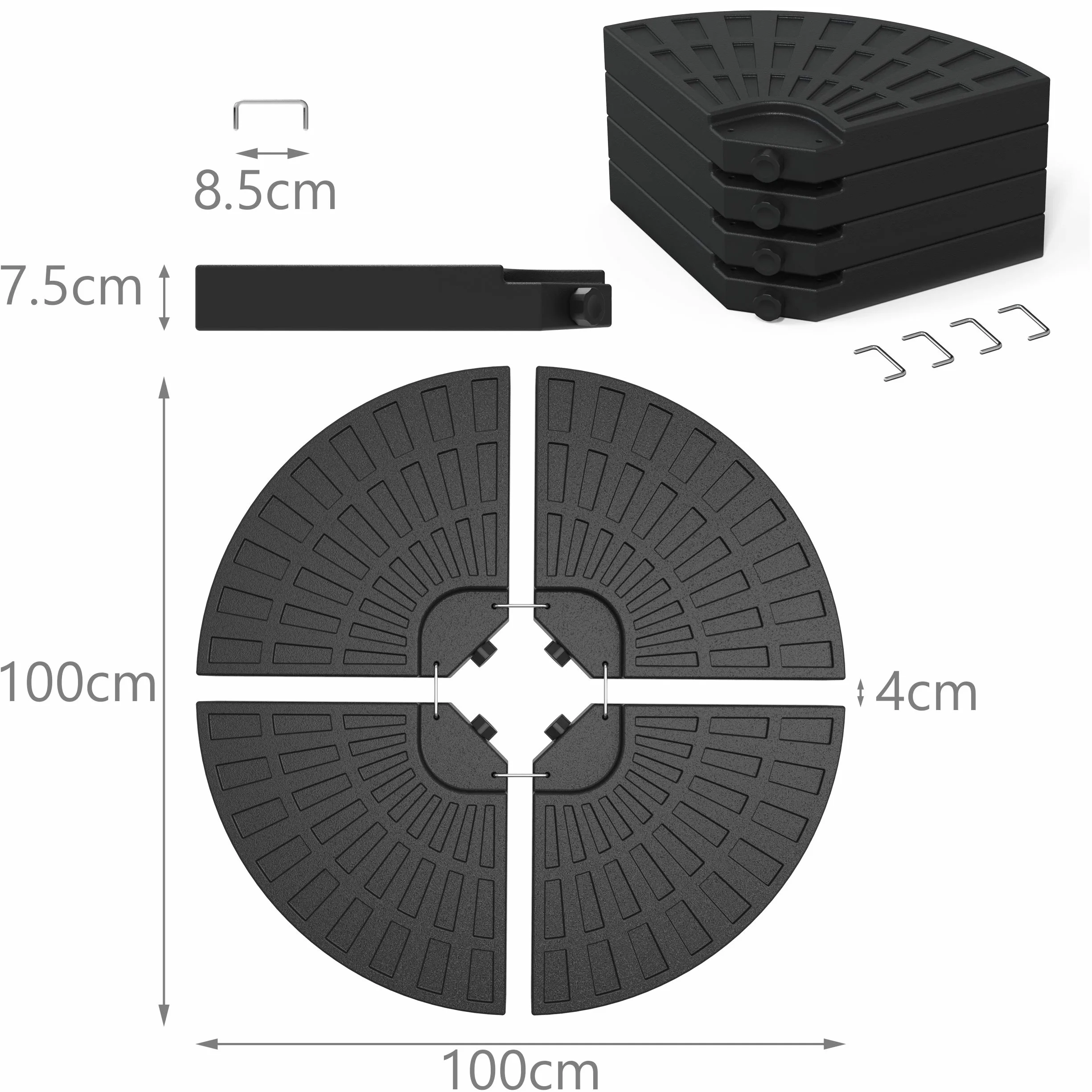 VOUNOT Płytka obciążająca parasol HDPE podstawa parasola wypełnienie ochrona UV solidna stabilna do parasola wspornikowego wypełnienie piaskiem lub wodą idealna do skrzyżowanych nóg czarna