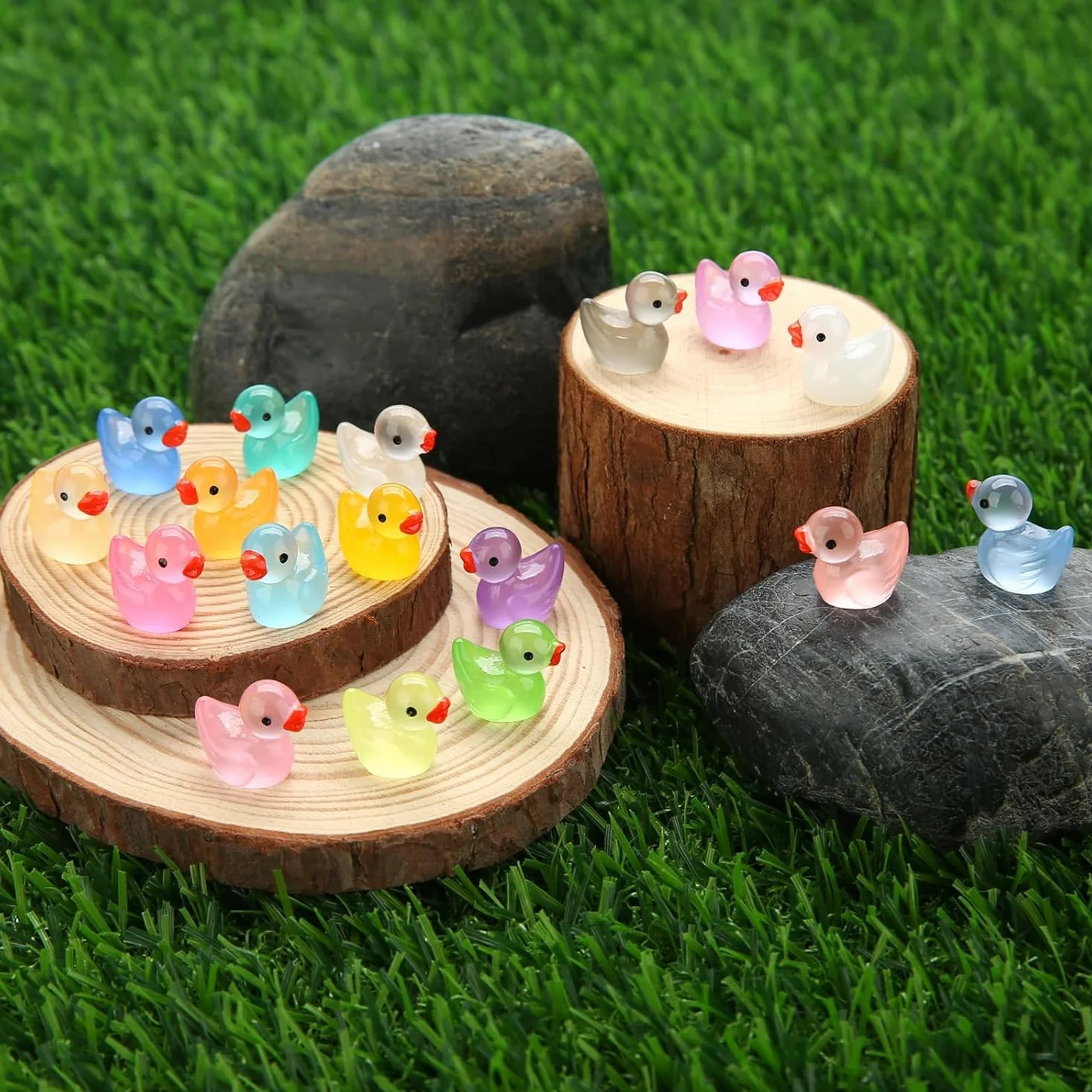 150 sztuk mini świecących kaczek, 10 kolorów, małe kolorowe figurki kaczek, miniaturowe kaczki, żywica do dekoracji miniaturowych ogrodów krajobrazowych, bonsai, basenów rybnych i akwariów