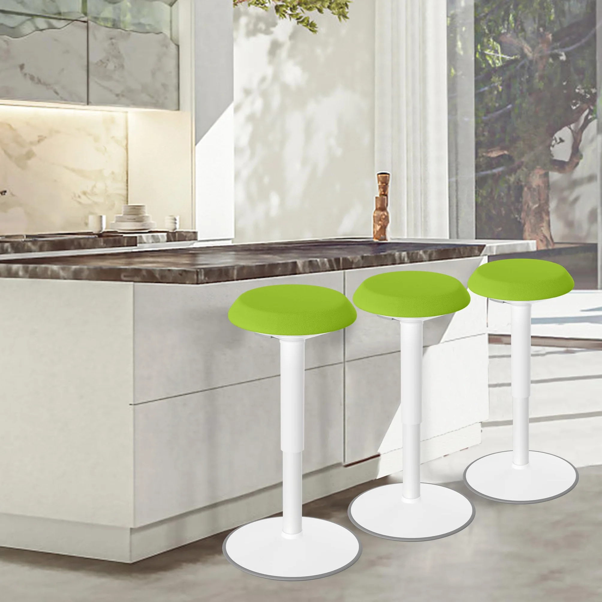 Froadp Stołek biurowy, ergonomiczny taboret, stojący z regulacją wysokości 43-61 cm, antypoślizgowy, do salonu, baru, biura, zielony, okrągły