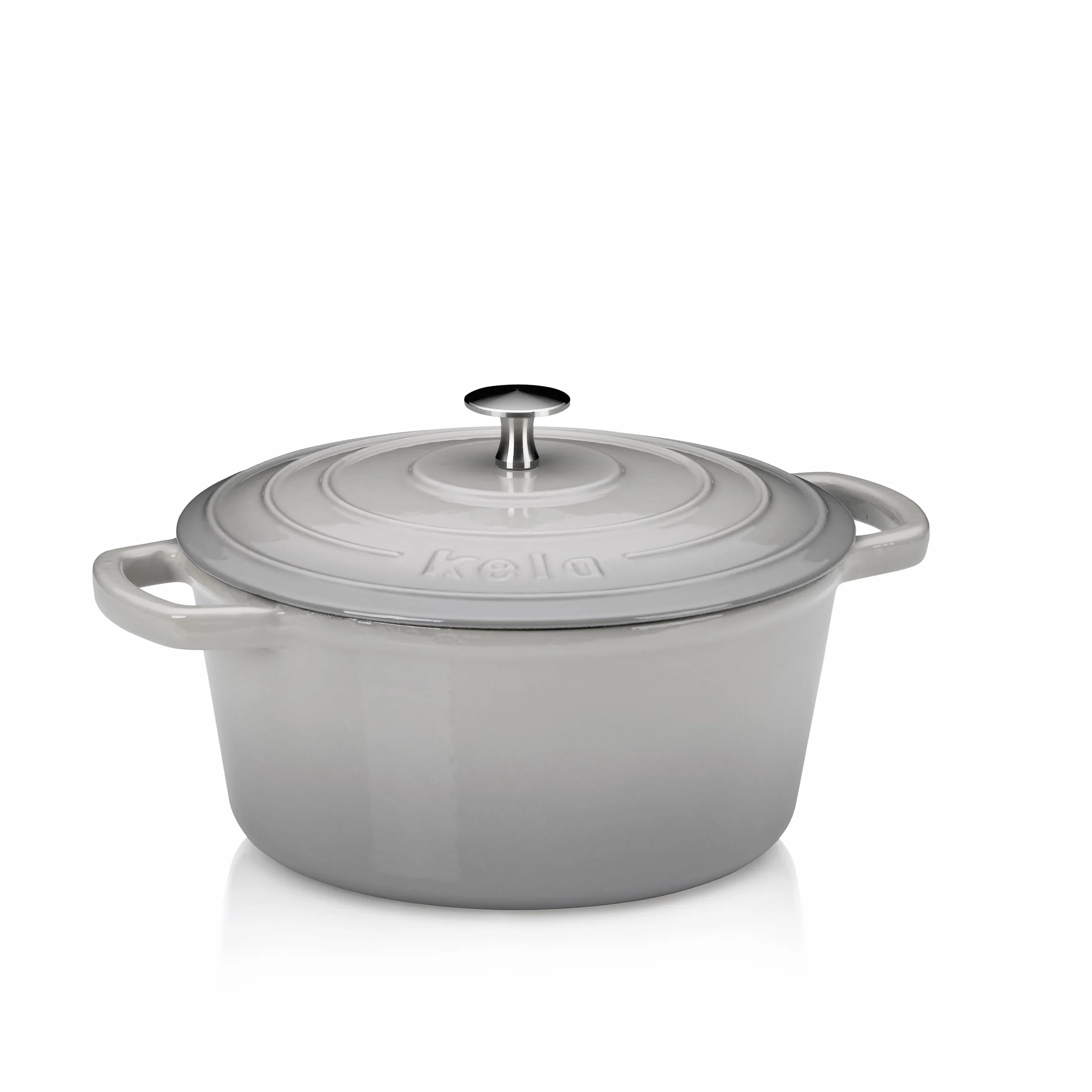 kela Calido, Ø 24 cm, 3,8 l, żeliwo, jasnoszare, okrągłe, dno do wszystkich kuchenek, emaliowane, odporne na temperaturę do 300°C, 12606