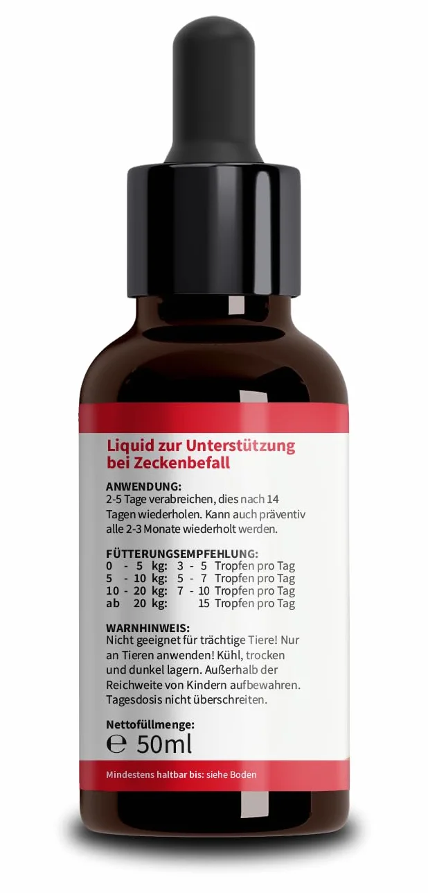Saint Nutrition® Zeckenix Liquid – ochrona przed kleszczami kotów i psów – naturalna formuła dla psów i kotów – idealna do codziennego użytku i ochrony w podróży – 50 ml