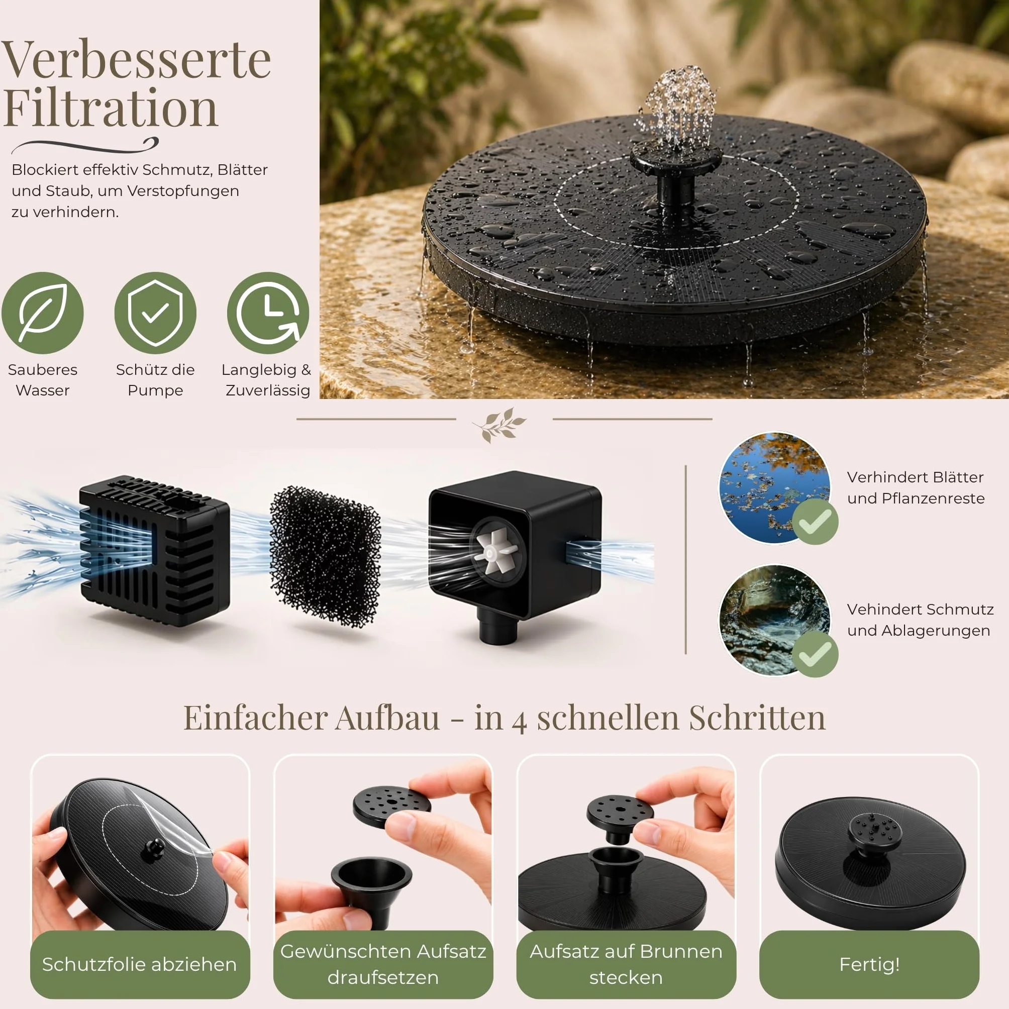 matches21 HOME & HOBBY Zestaw fontanny solarnej do użytku na zewnątrz – 45 cm misa zielona jako fontanna ogrodowa