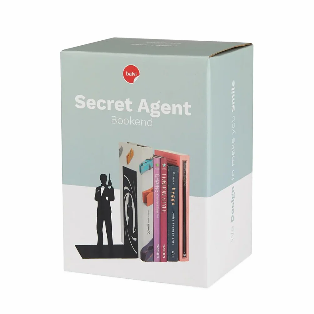 balvi - Secret Agent czarna podpórka na książki z metalu. Oryginalny design