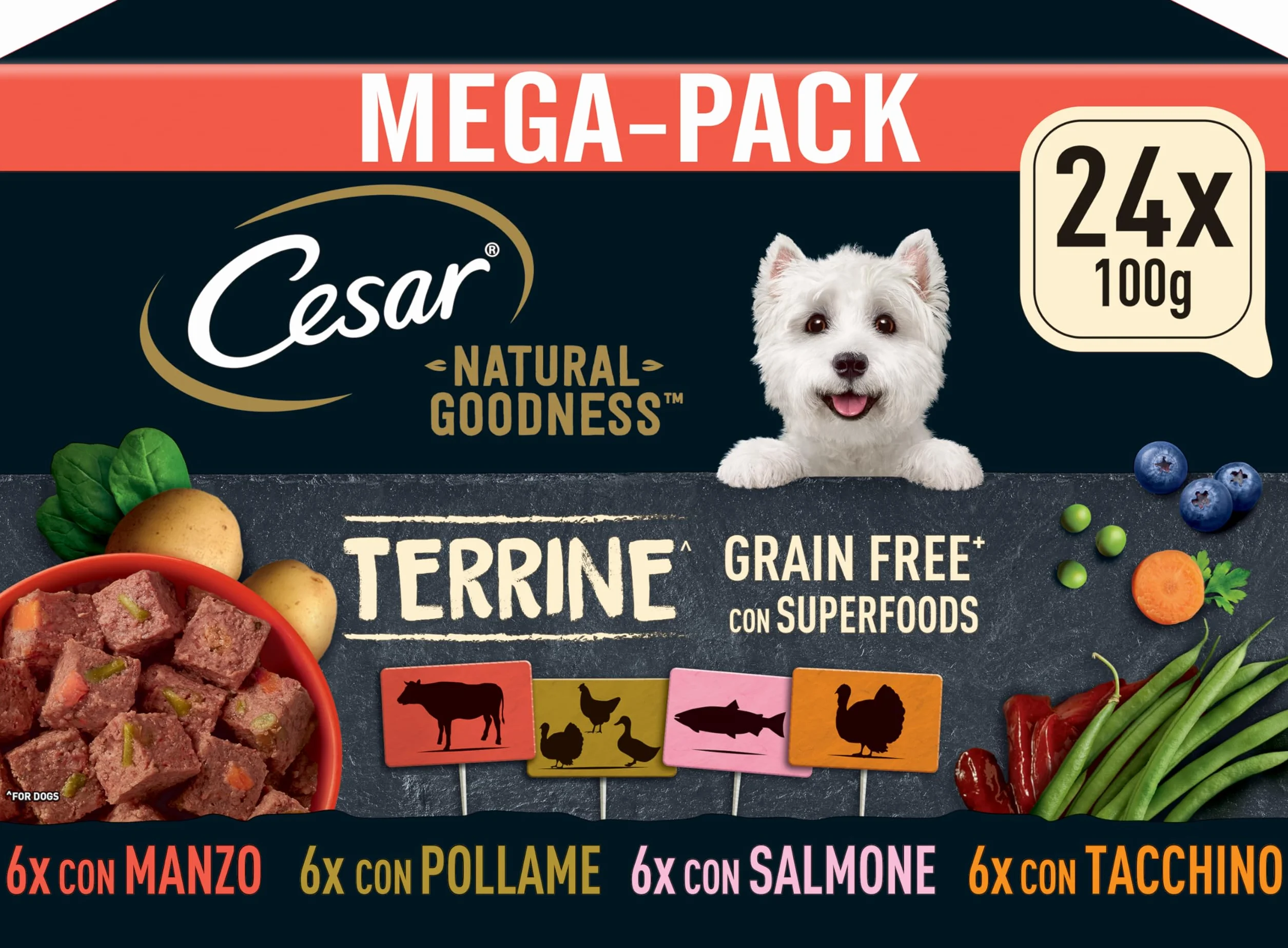 Cesar NATURAL GOODNESS Premium mokra karma dla psów bez zbóż z superfoods megapack 24 x 100 g