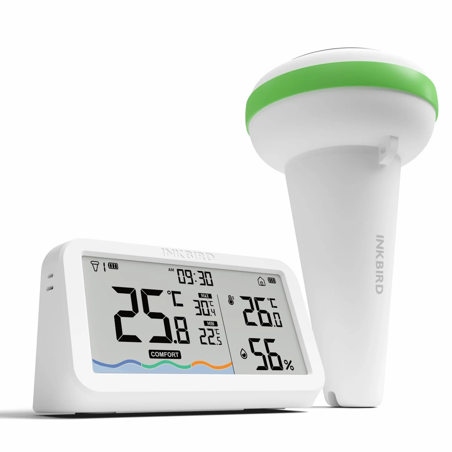 Inkbird IBS-P03R Solarny bezprzewodowy termometr basenowy, wodoodporny termometr basenowy IP68 z wewnętrznym monitorem do basenu, spa, stawu