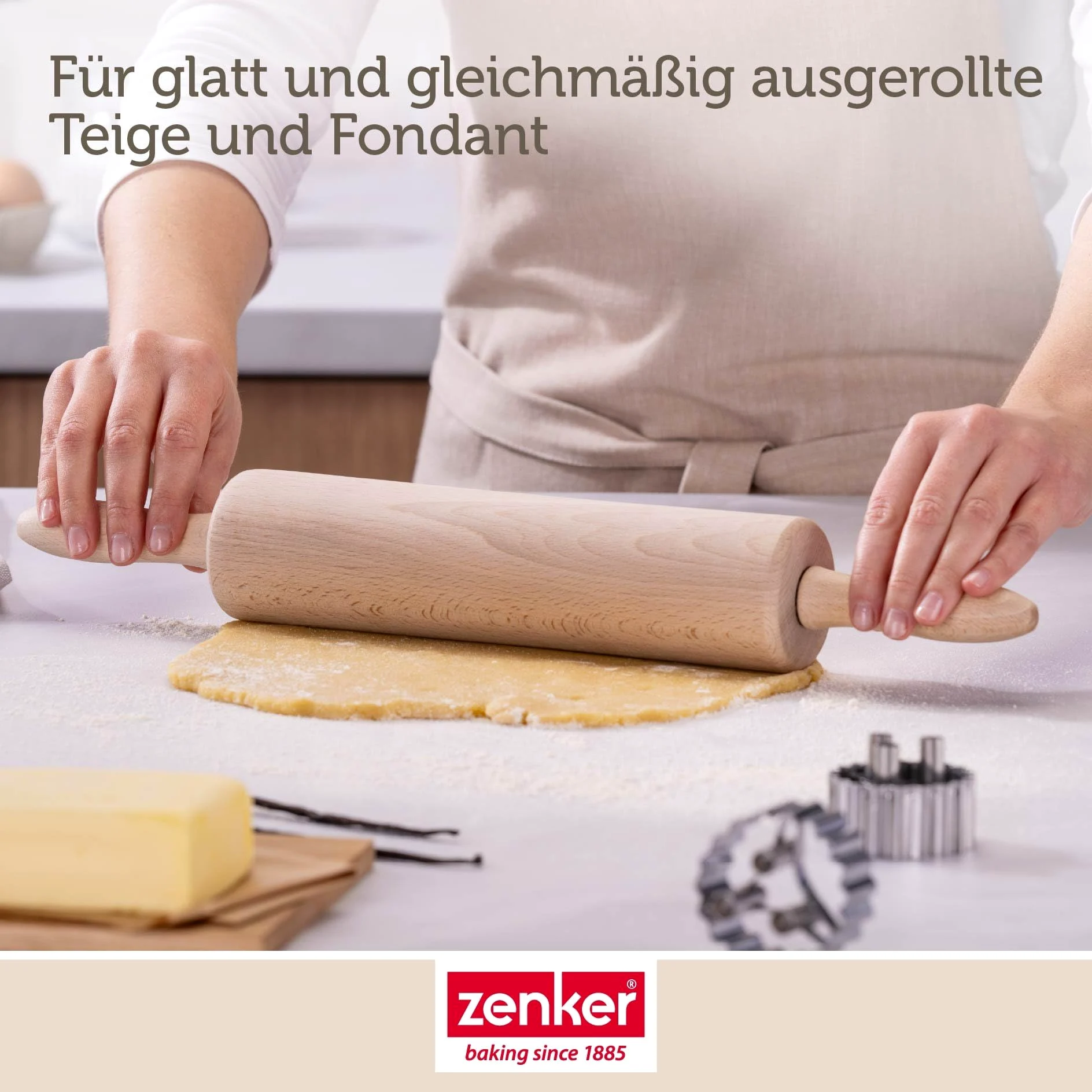 Zenker Wałek do Ciasta Patisserie, Wałek do Makaronu Jako Akcesoria do Pieczenia, Wałek do Pieczenia z Drewna z Łożyskiem Kulkowym (Kolor: Brązowy), Ilość: 1 Sztuka