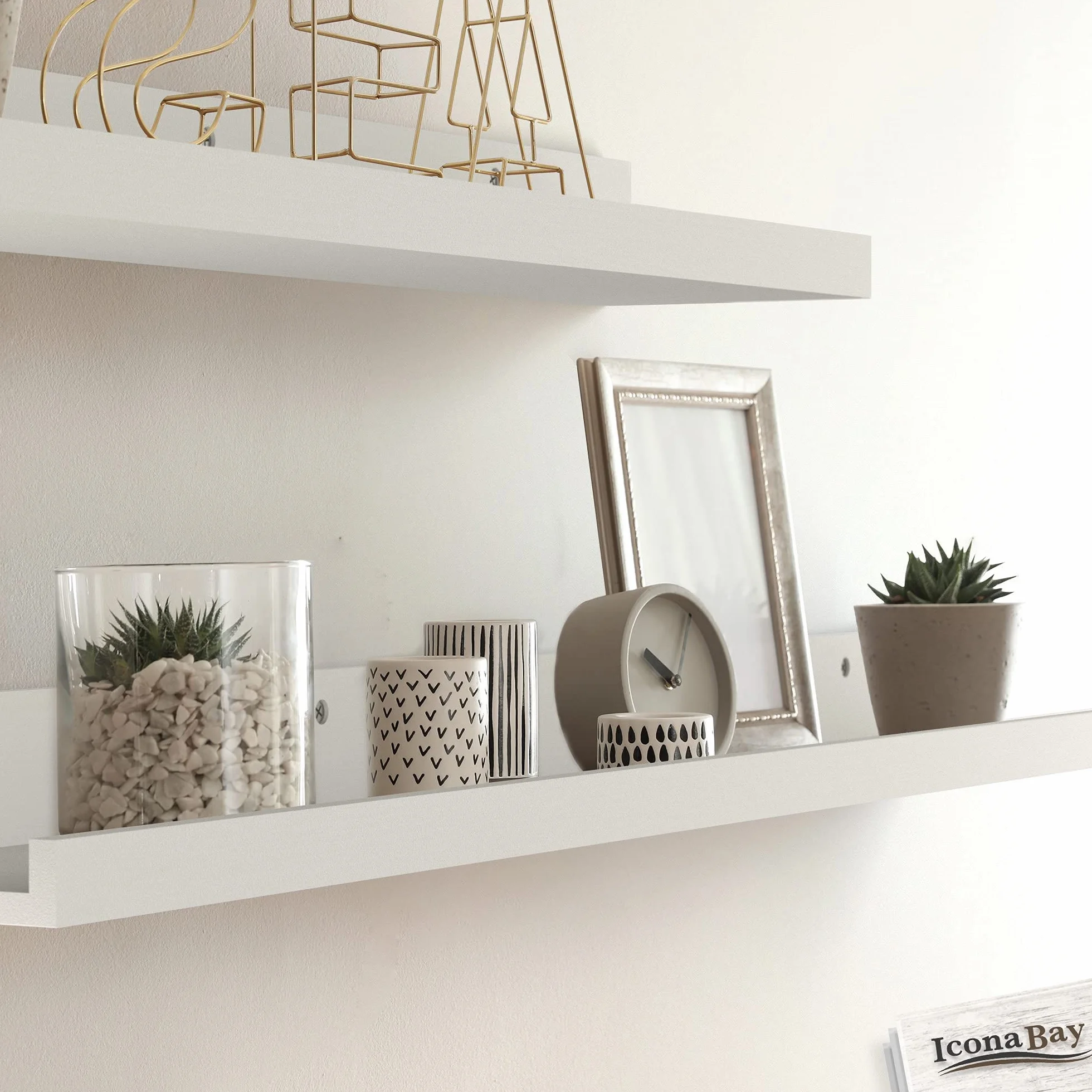 Icona Bay 61 cm Półki wiszące na ścianę - zestaw 3 sztuki w kolorze proszkowo-białym - nowoczesny rustykalny styl - Półki wiszące do montażu na ścianie - Listwy do obrazów
