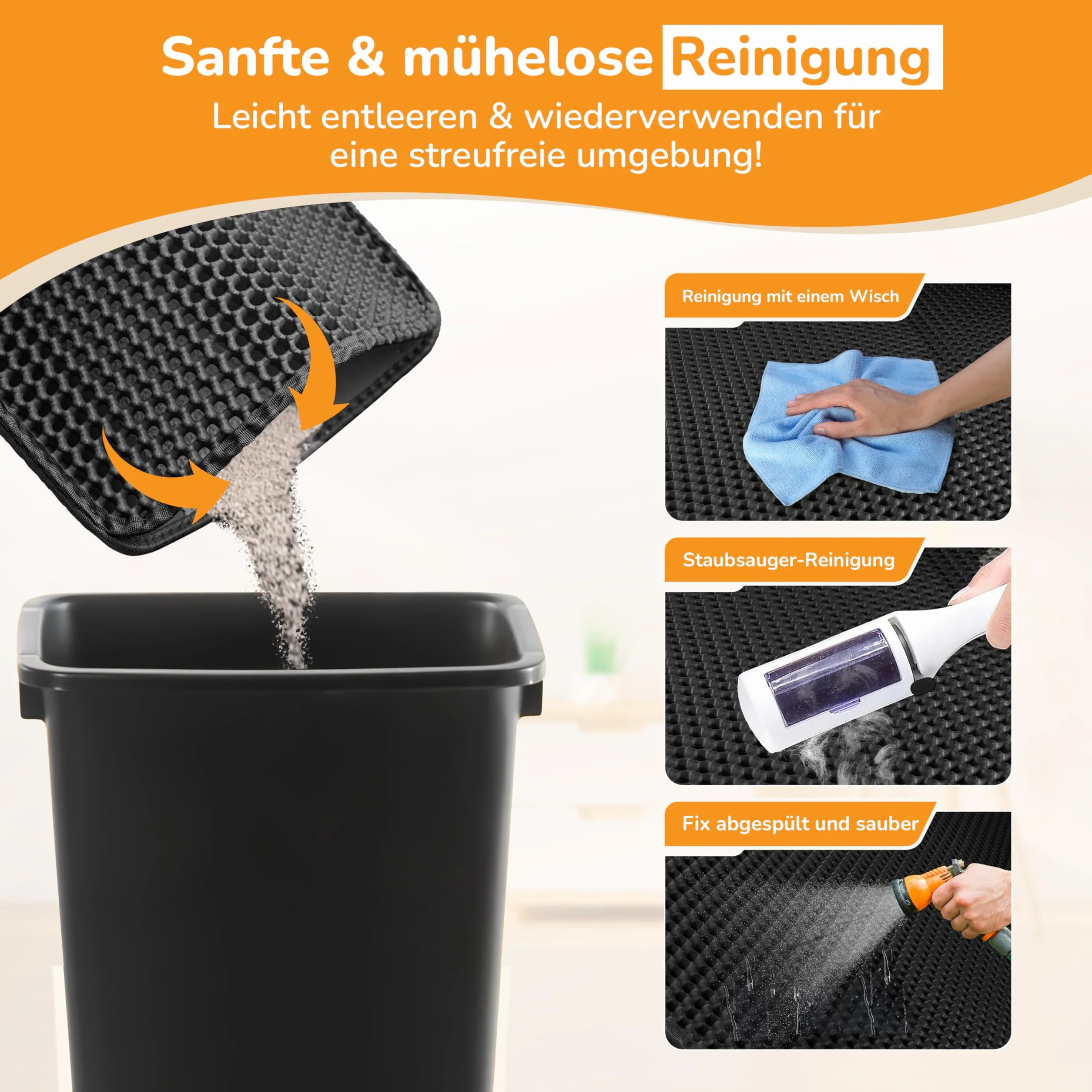 Mata czarna 60x40 cm pod kuwetę dla kota – zatrzymuje żwirek – wodoodporna i antypoślizgowa – miękka i łatwa w czyszczeniu – idealna przed kuwetę – duży rozmiar