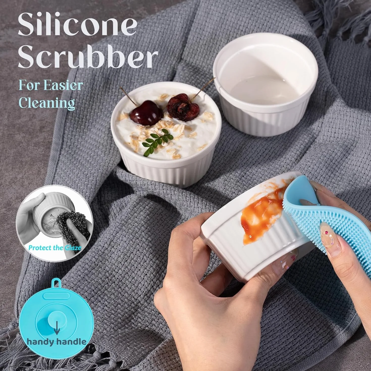 Ramekins zestaw 6 sztuk, 200 ml - 7 oz, porcelanowe ramekiny, ceramiczne naczynia do sufletu, ramekiny odporne na piekarnik, naczynie do crème brûlée 9 cm do ciast, puddingu, lodów i sosów