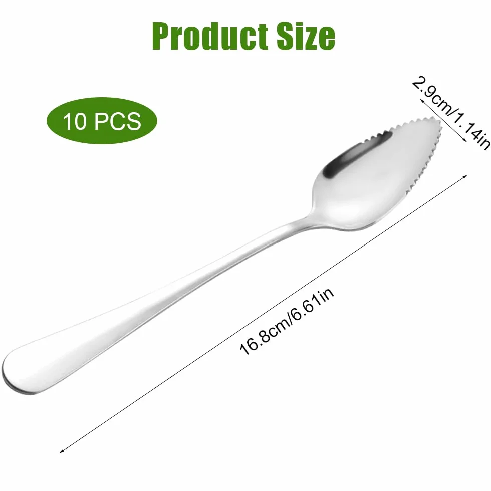 Łyżka do kiwi 10-częściowa, łyżeczka do kiwi, łyżeczka do grejpfrutów 16 cm, ze stali nierdzewnej, łyżka do grejpfrutów z ząbkami, do owoców, deserów, kiwi, jabłek, grejpfrutów (srebrna)