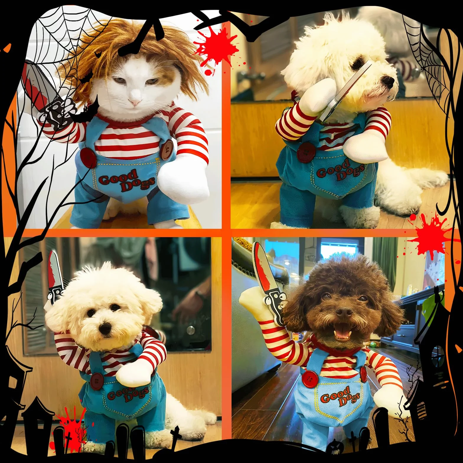 Kostium psa Halloween Lalka Chucky Cosplay Party Garnitur S