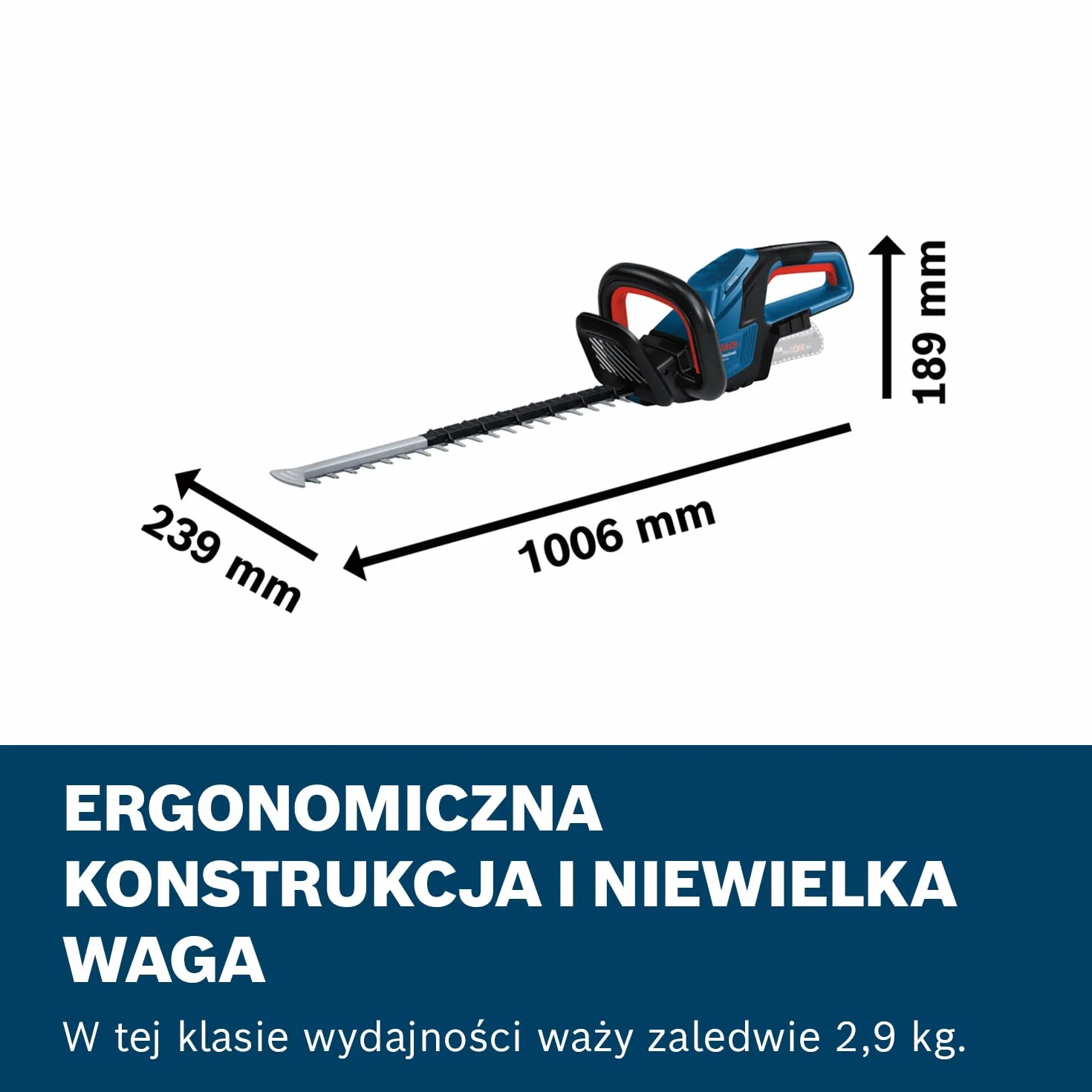 System profesjonalny 18 V firmy Bosch: sekator akumulatorowy GHE 18V-50 (grubość cięcia 20 mm, ostrze 50 cm, silnik bezszczotkowy, ergonomiczna konstrukcja)