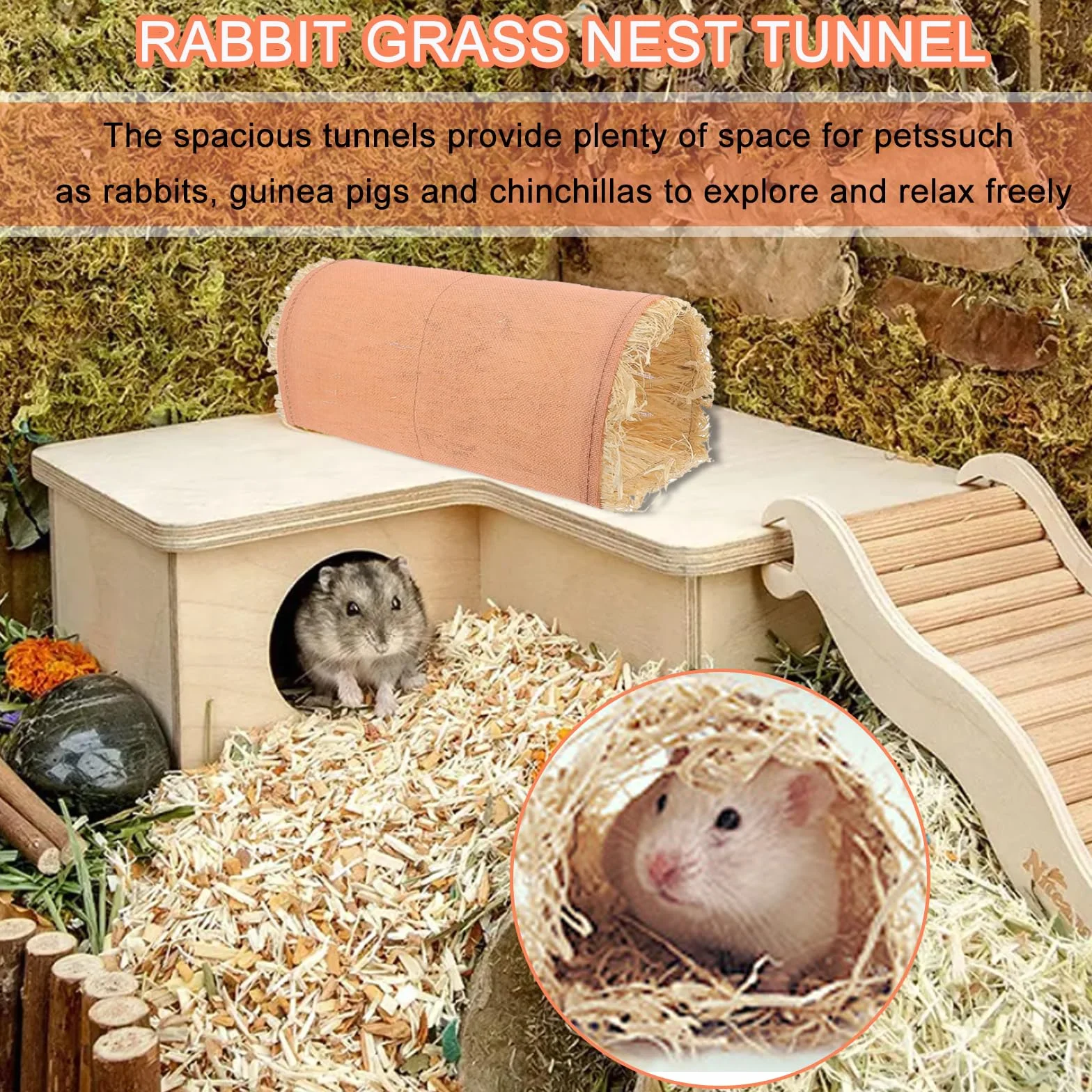 Tunel do świnki morskiej, siano, słomka, gryzonie, króliki, aktywność dla małych zwierząt, zabawka, akcesoria dla fretki, szynszyli, jeż (różowy)