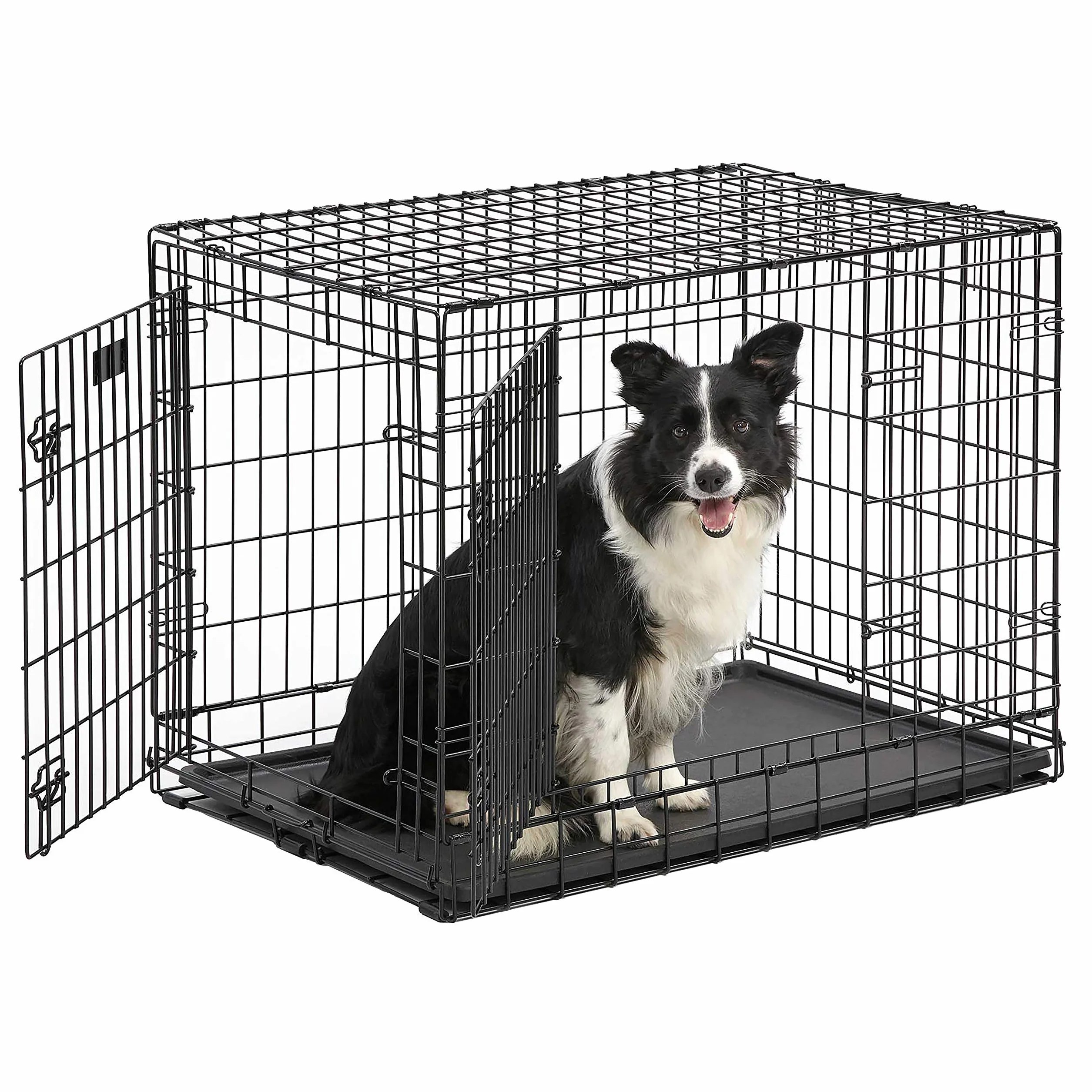 MidWest Homes for Pets MidWest Ultima Pro Series 91 cm klatka dla psa, bardzo mocna składana metalowa skrzynka dla psa z podwójnymi drzwiami z panelem dzielącym, ochrona podłogi nóżki rolek calowych i