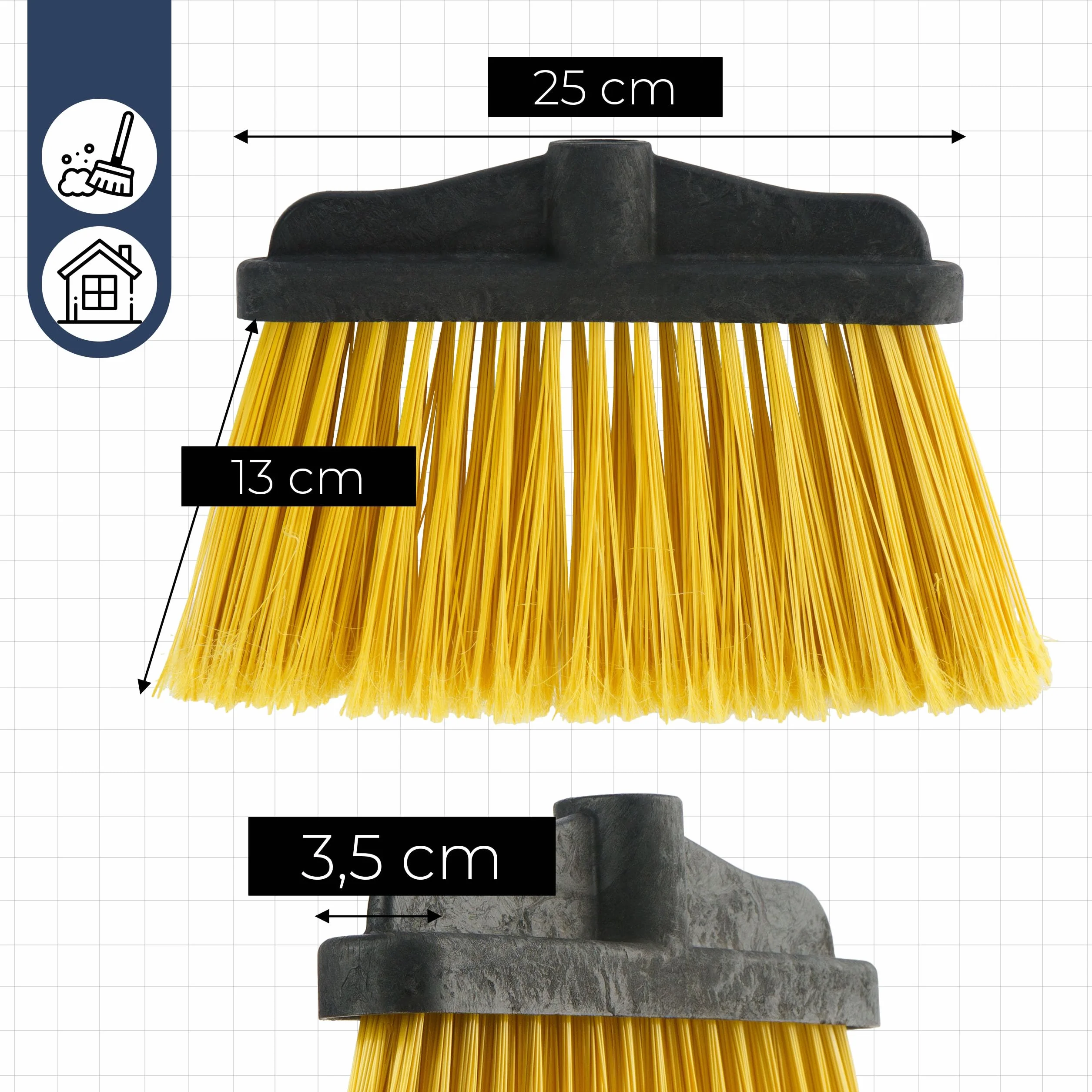 Miotła Gospodarcza do Zamiatania Głowica miotły 20x24 cm Zamiatacz Szczotka Nylon Wytrzymała Miotła do Stosowania na Zewnątrz Miotła Bez Kija Otwór 3,5cm Do Kostki, Chodnika Mocny Nylon Żółta