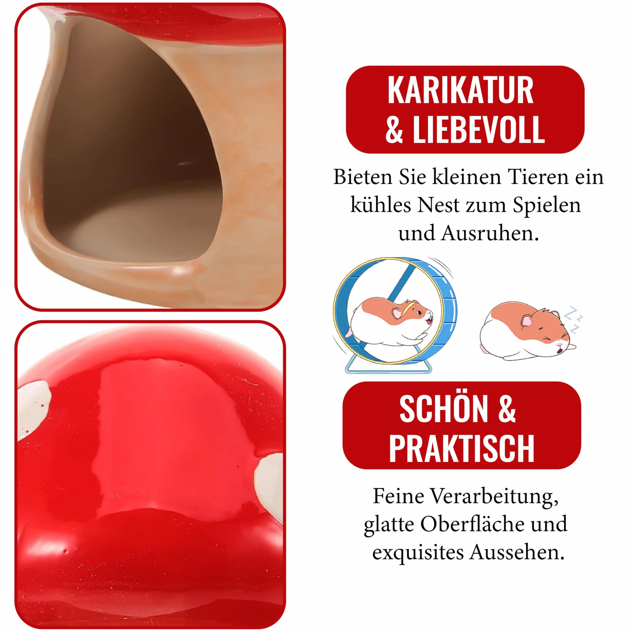 Ceramiczny domek dla chomików w kształcie grzyba, mały, dla myszy i szynszyli