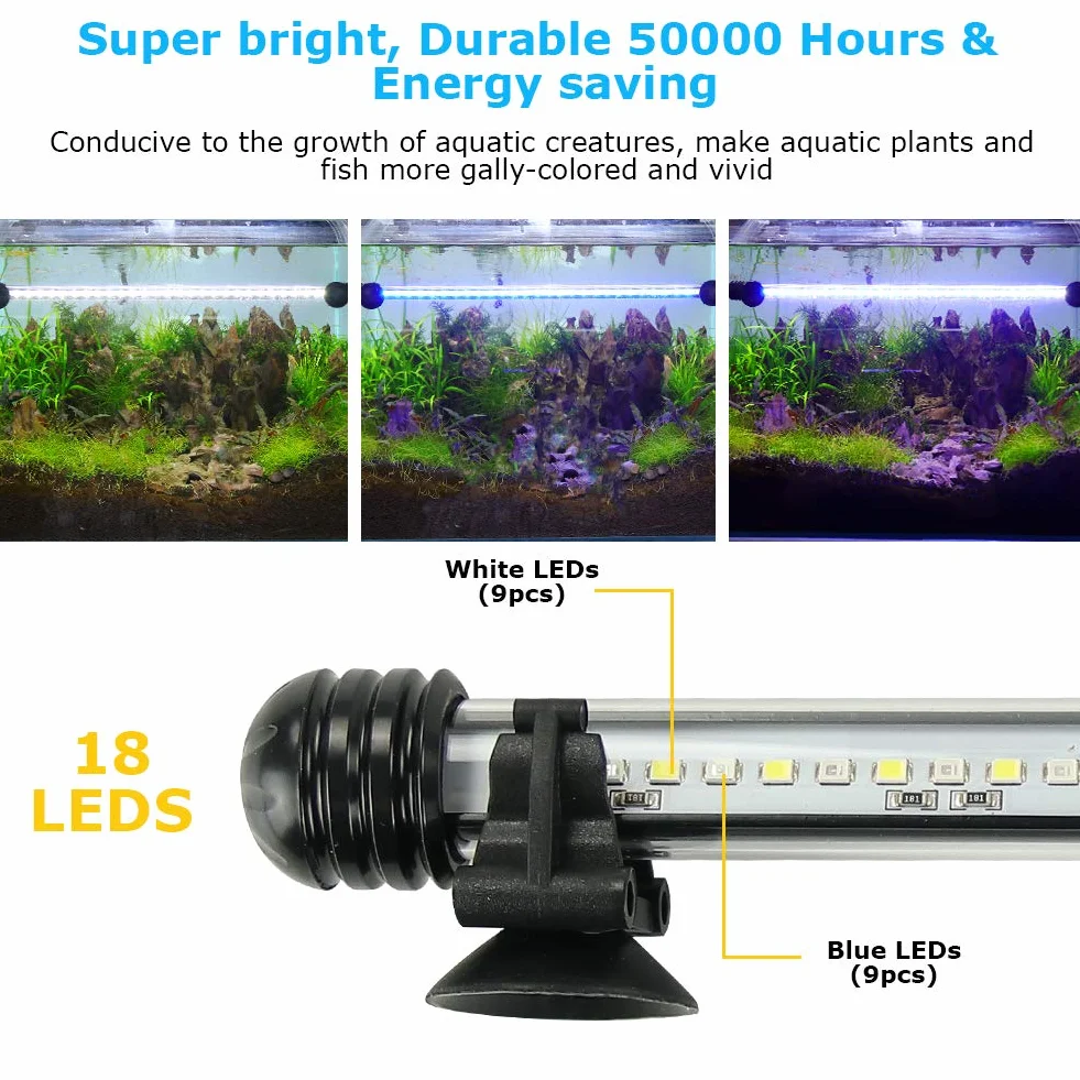 Lampa akwariowa LED z zegarem i ściemniaczem, IP67, 10 poziomów jasności, L-19