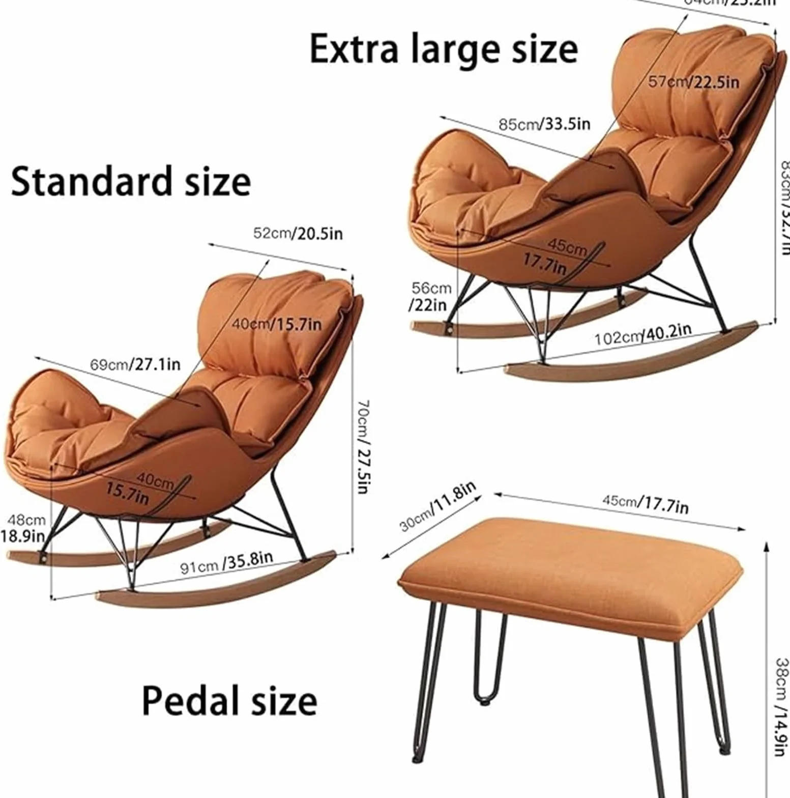 Fotel bujany z podnóżkiem Nowoczesny fotel bujany Wygodny fotel rozkładany Mebel Fotel wypoczynkowy Leniwy dom Pojedyncza sofa Dorosły Balkon Fotel bujany (Złamana biel, Bardzo duży styl)