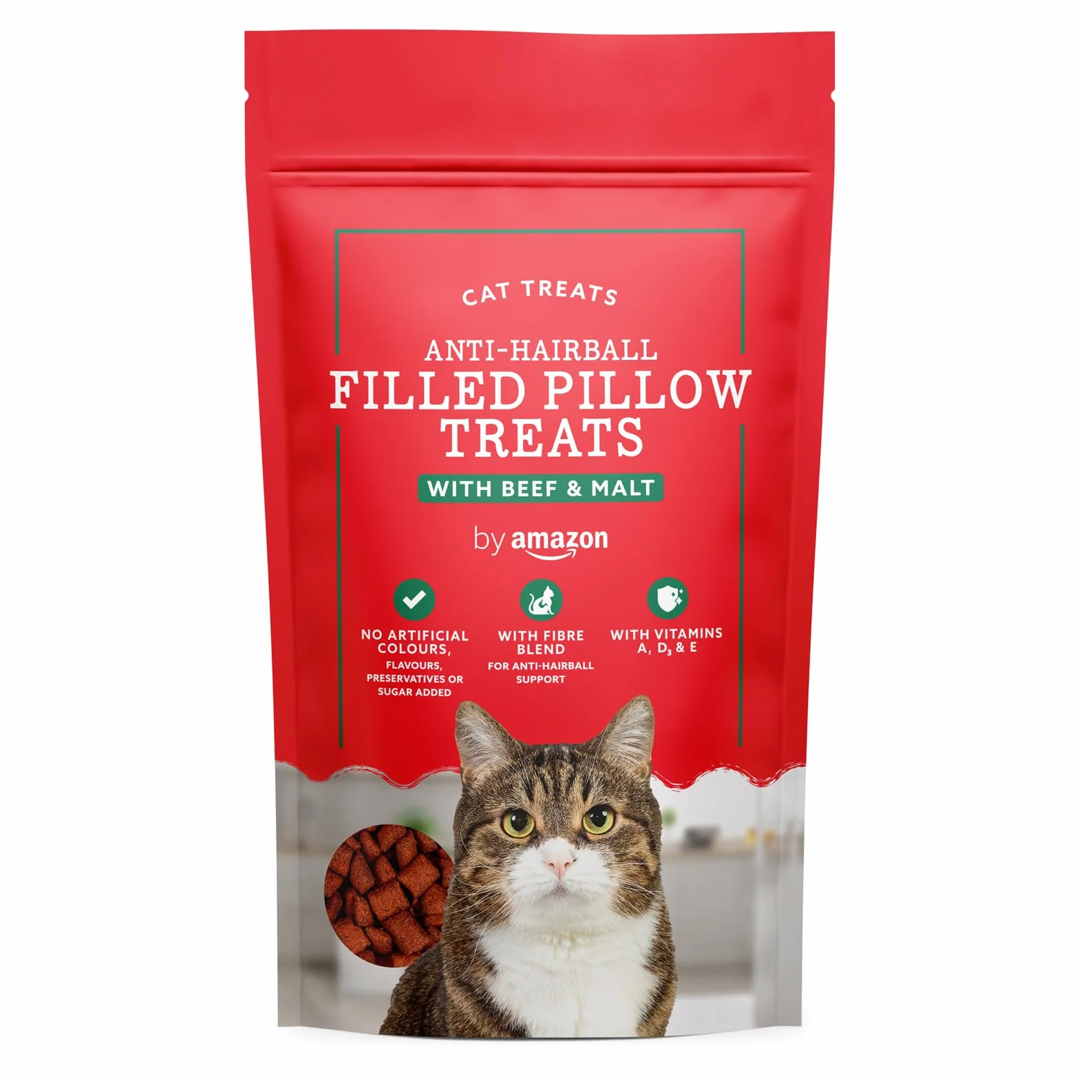by Amazon - Cat Treats - Anti Hair Ball Pocket poduszka wołowa i słodowa, 70 g