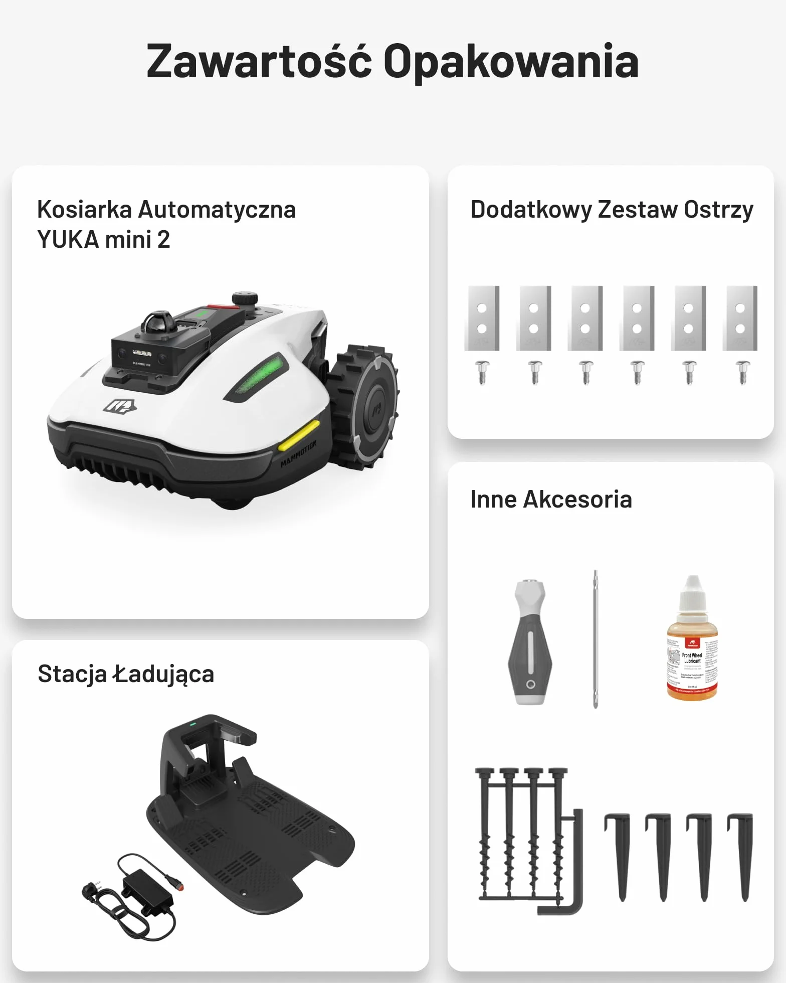 MAMMOTION YUKA mini 2 800 LiDAR Robot koszący bez przewodu obwodowego, rekomendowany 800 m³, LiDAR 360°+ AI Vision, rozpoznawanie ponad 300 przeszkód, DropMow, nachylenie 45%