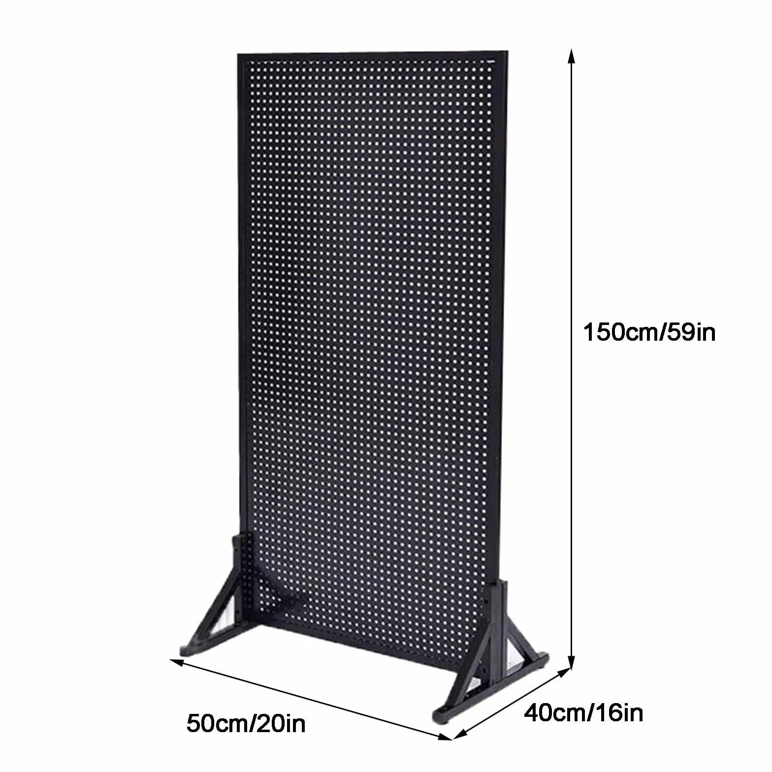 Stojący na Podłodze Metalowy Perforowany Stojak z 20 Haczykami na Kołki, Dwustronny Uchwyt Perforowanego Stojaka Ekspozycyjnego do Warsztatu w Supermarkecie(Black,50 * 150cm/20 * 59in)