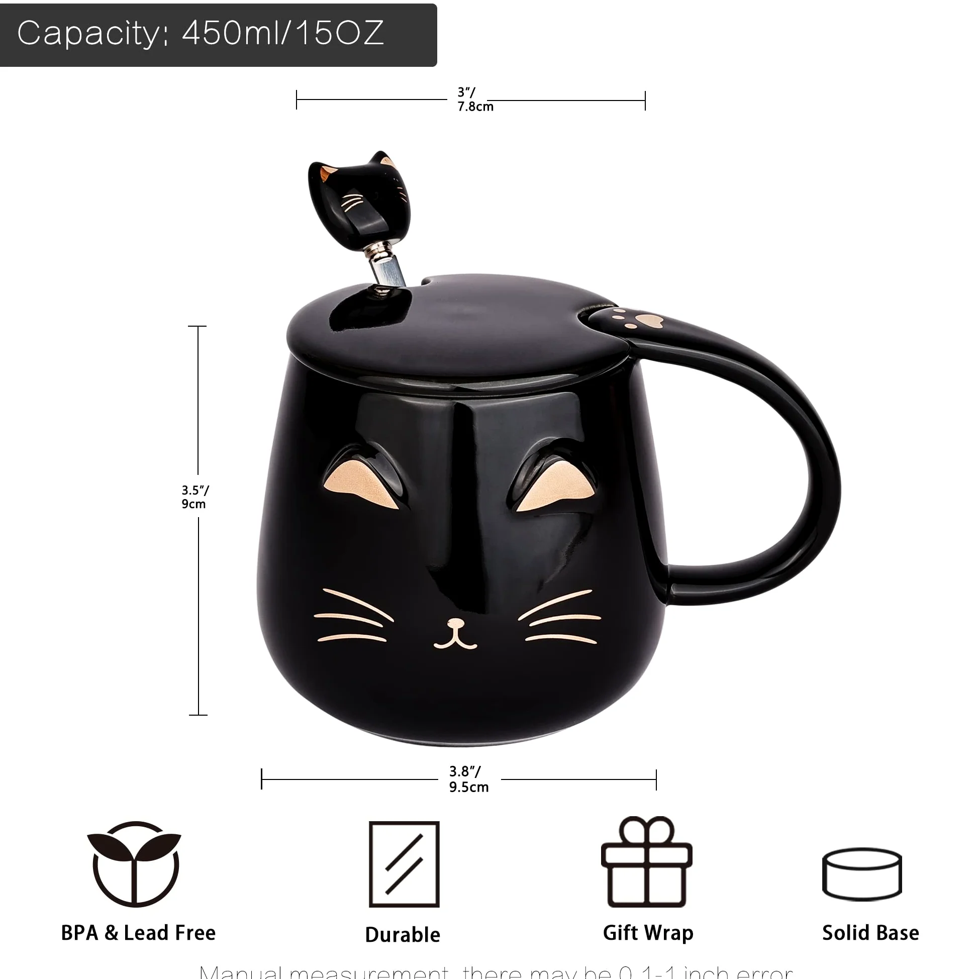 Uroczy kubek z kotem, ceramiczny kubek do kawy z pokrywką Kawaii i uroczą łyżeczką ze stali nierdzewnej, nowatorski poranny kubek do kawy, mleka, herbaty, kubki 3D, dla miłośników kotów
