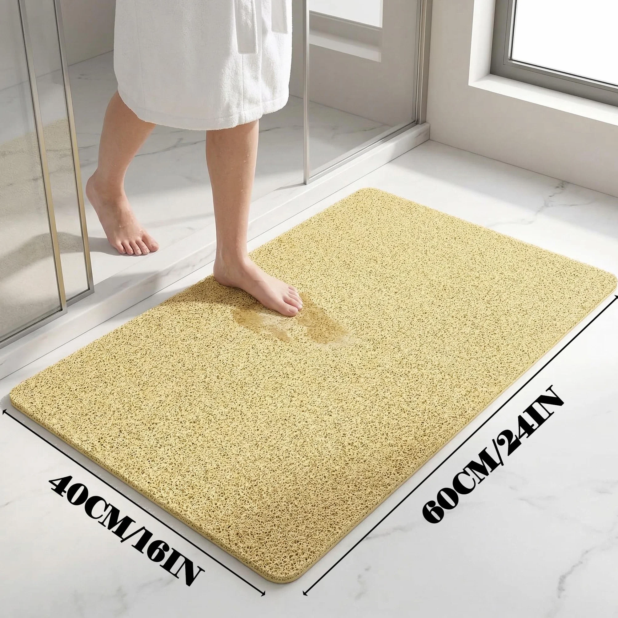 Antypoślizgowa mata prysznicowa, 60 x 40 cm, antypoślizgowa mata do wanny z odpływem, miękka mata antypoślizgowa z PVC-Luffa, szybkoschnąca mata łazienkowa, beżowa