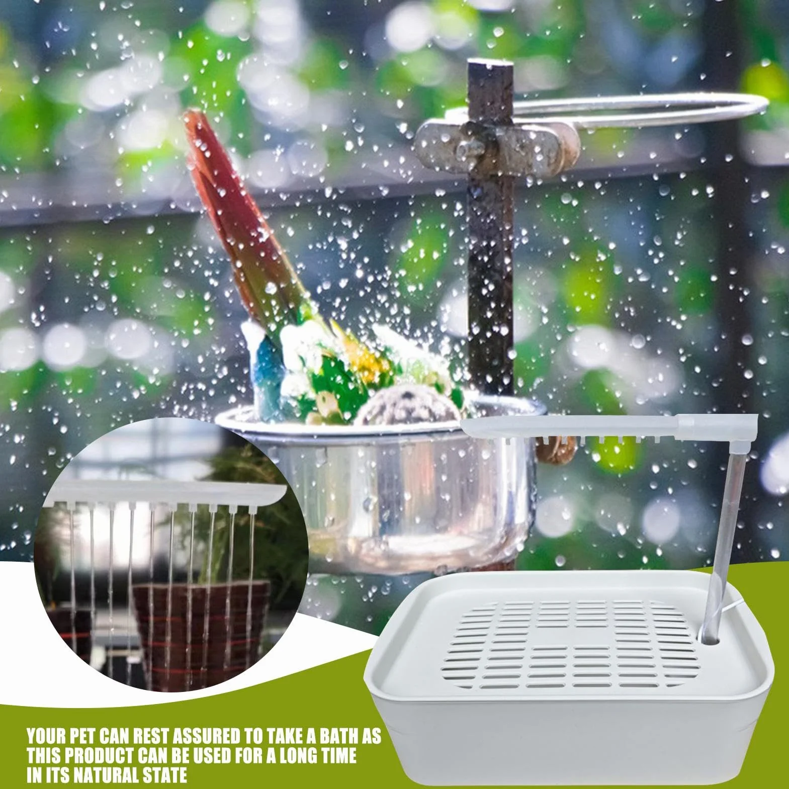 Parrot Bathtub, automatyczny shower dla zwierząt domowych, zasilana rurką do kąpieli z wejściem USB, klatka do kąpieli dla małych do średnich ras, łatwe i zabawne rozwiązanie do kąpieli, 12,99 x 8,66