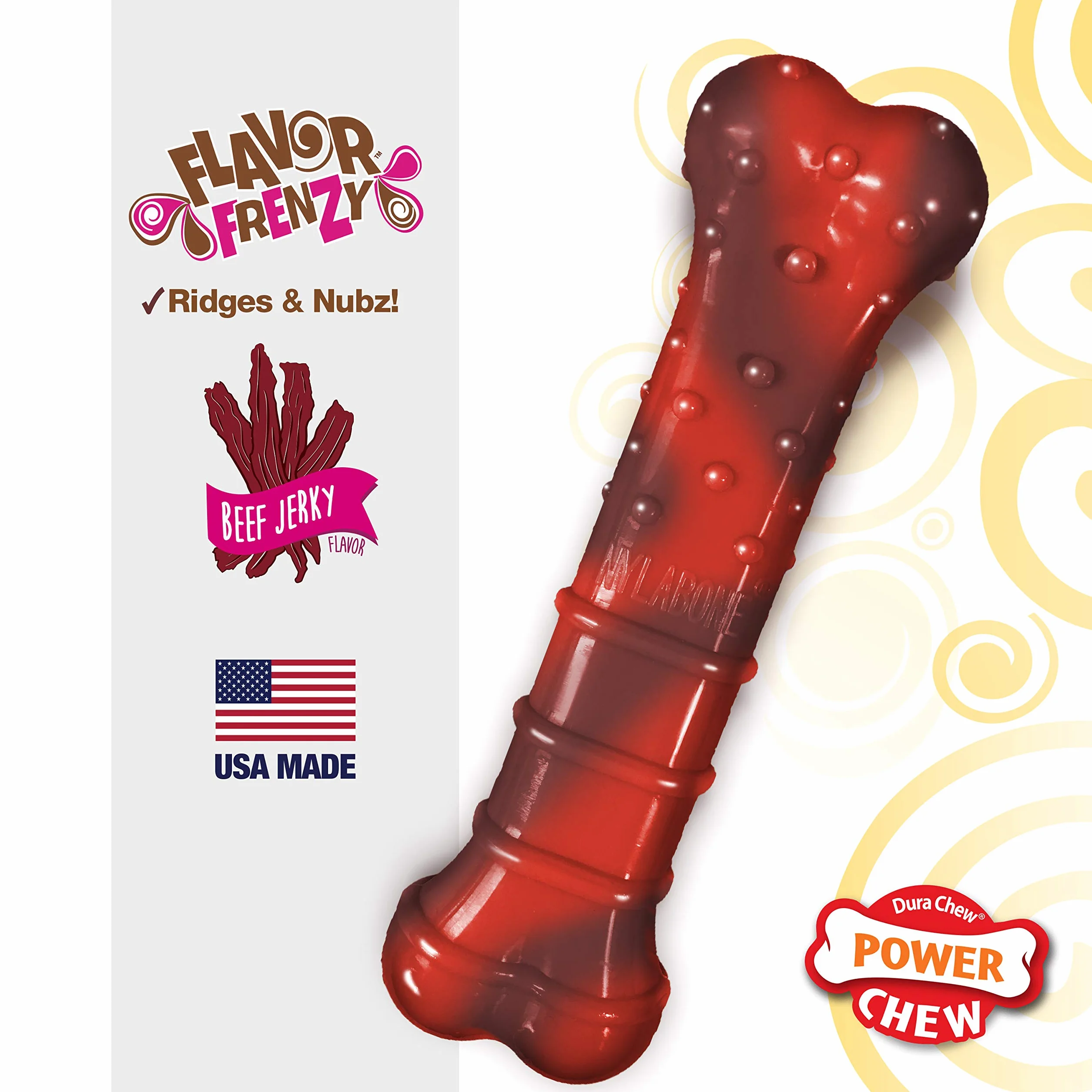Nylabone wytrzymała zabawka do żucia dla psa, oczyszcza zęby, smak suszonej wołowiny, mała, do 11 kg