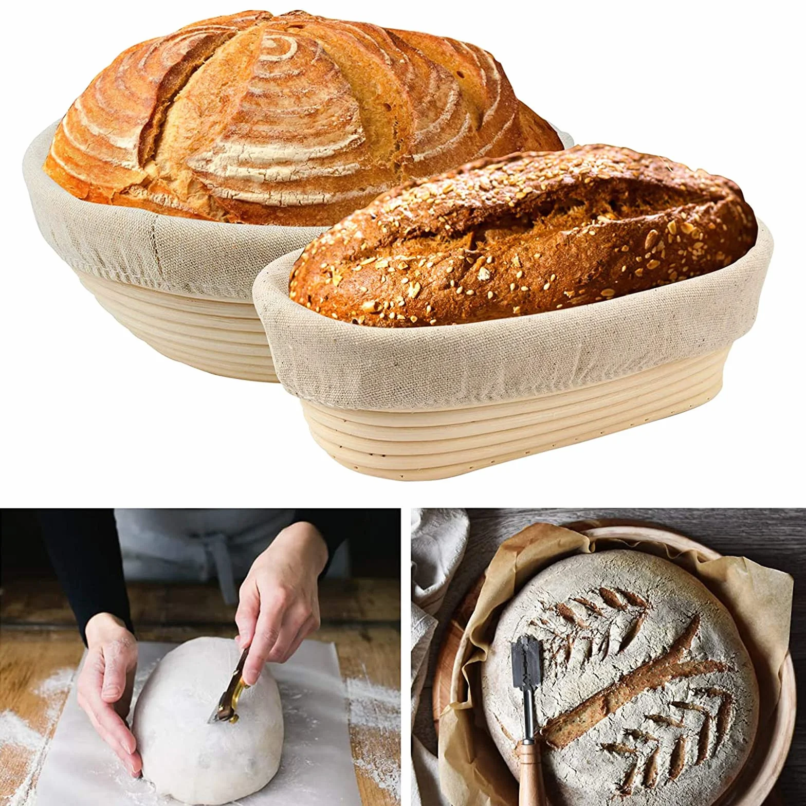 BäCker nóż do bagietek, francuski nóż do chleba, nóż do krojenia chleba, nóż piekarski, nacinanie, bagietka, chleb, chleb, stal nierdzewna, 5 ostrzy + 1 zestaw noży