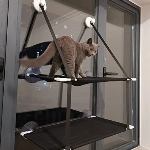 Hamak dla Kota, Dwuwarstwowy Hamak na Okno dla Kota Oddychający Zmywalny Okno dla Kota Okoń Silne Przyssawki Łóżko dla Kota Okno Montowane na Oknie Siedzisko dla Kota